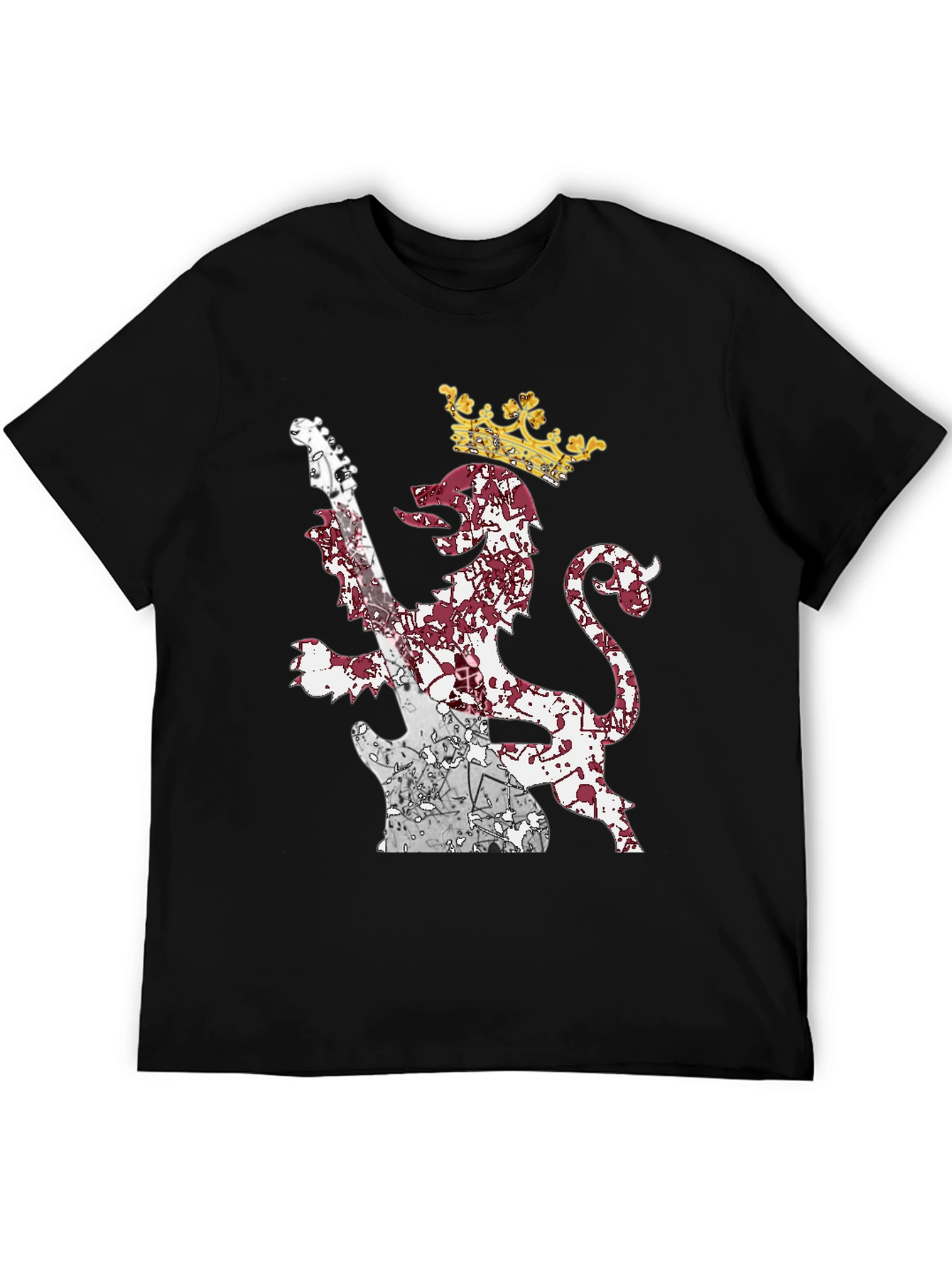 Lion Guitar Crown Graphic Tee - Rock Inspired