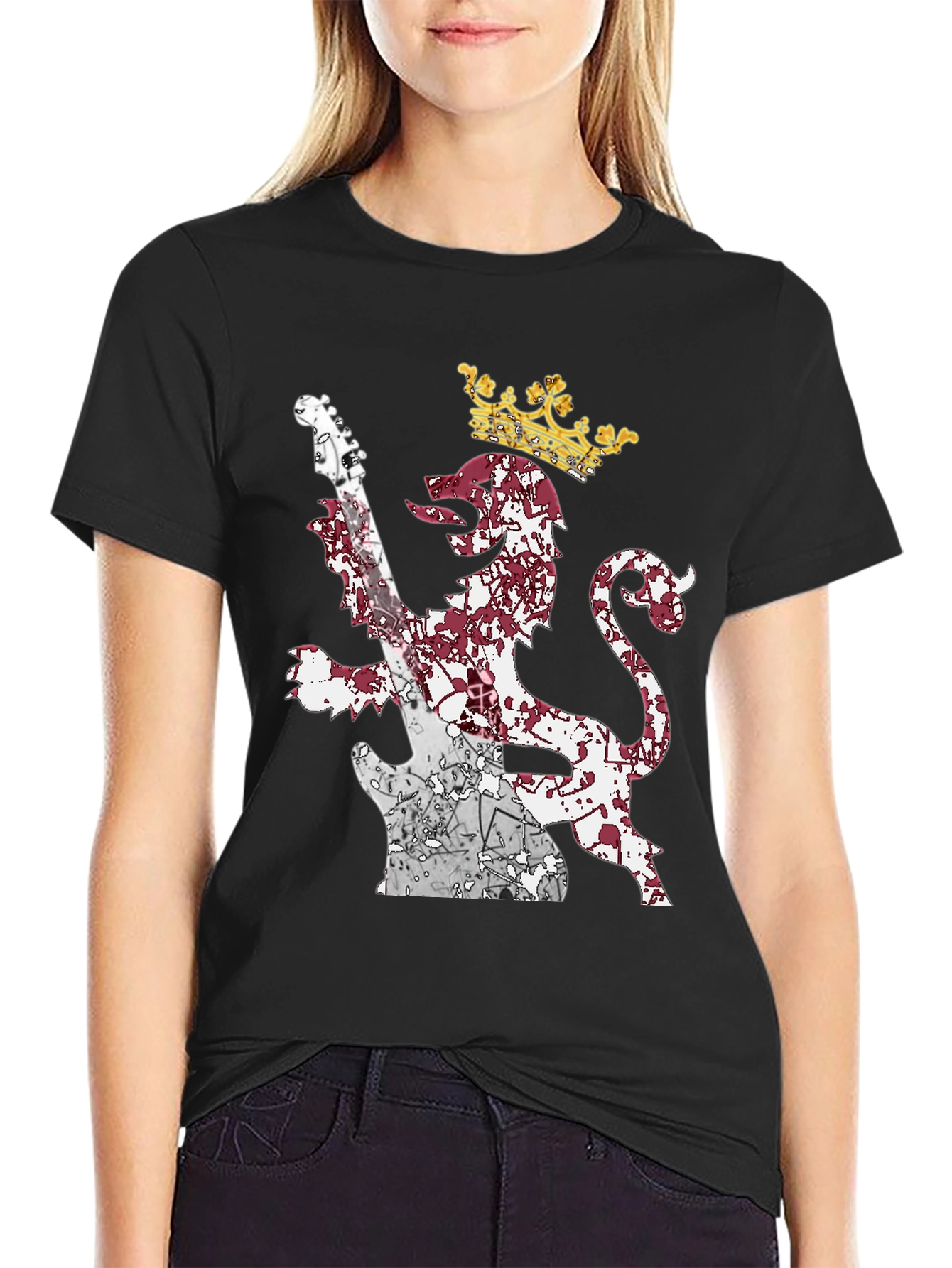 Lion Guitar Crown Graphic Tee - Rock Inspired