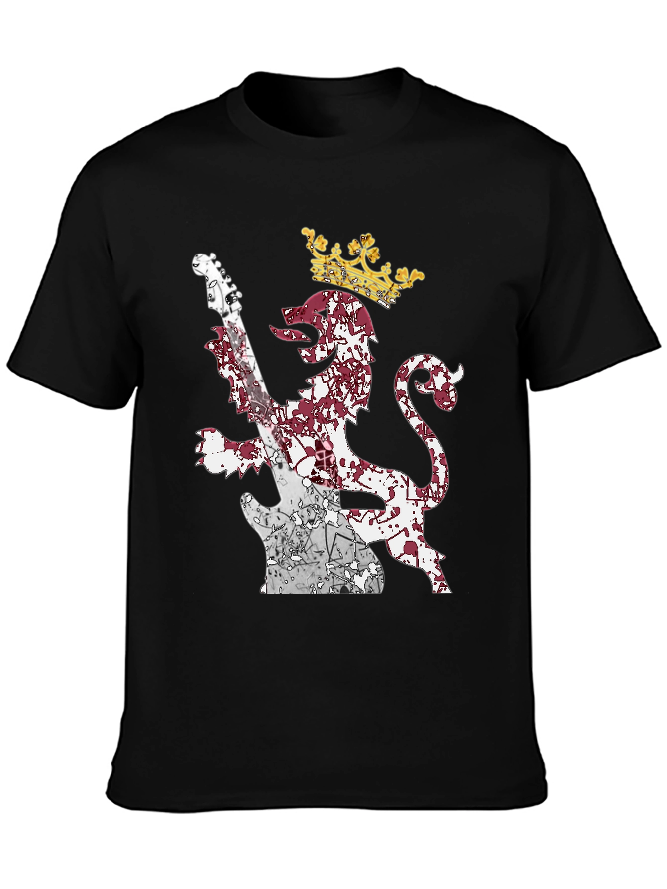 Lion Guitar Crown Graphic Tee - Rock Inspired