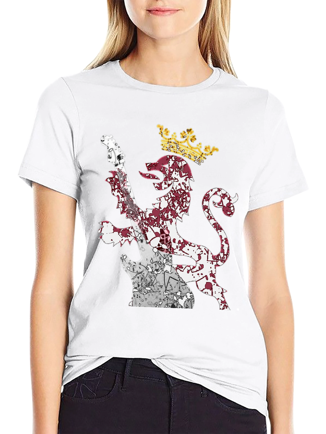 Lion Guitar Crown Graphic Tee - Rock Inspired