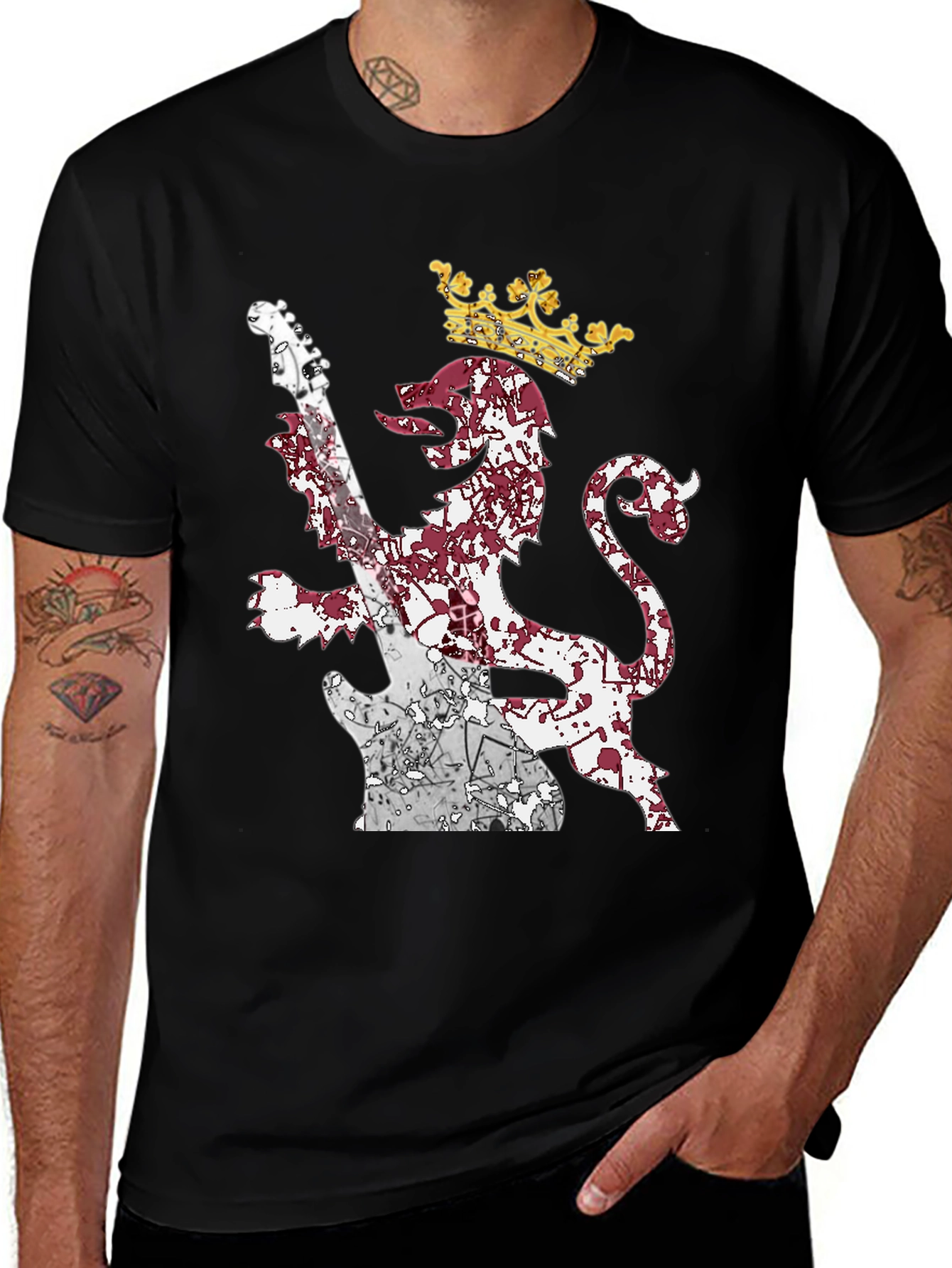 Lion Guitar Crown Graphic Tee - Rock Inspired