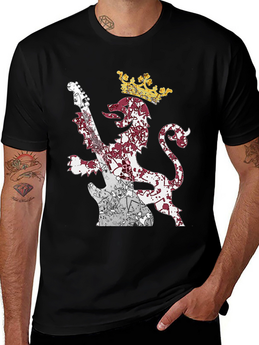 Lion Guitar Crown Graphic Tee - Rock Inspired