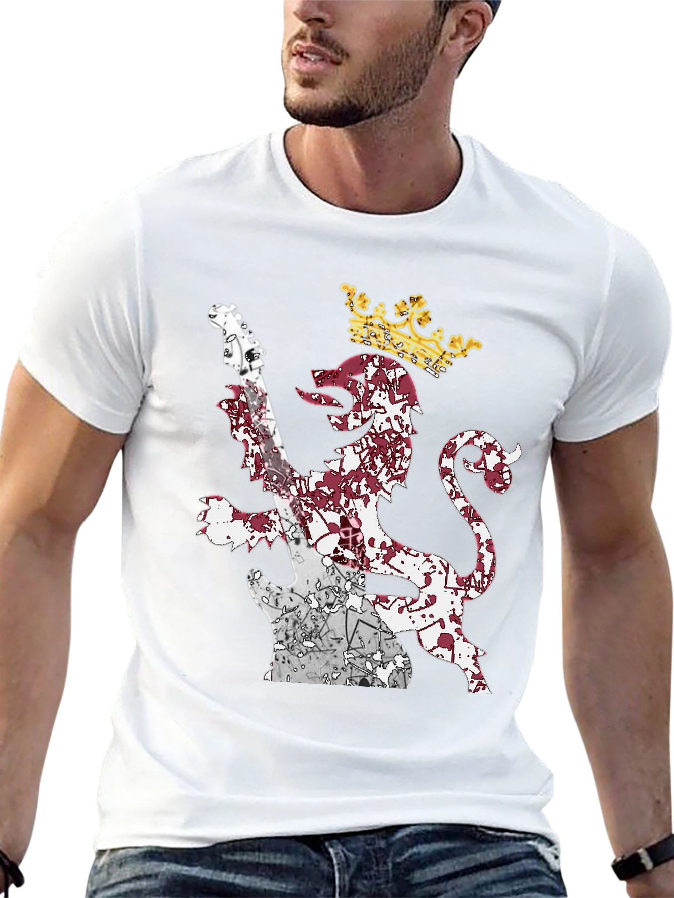 Lion Guitar Crown Graphic Tee - Rock Inspired