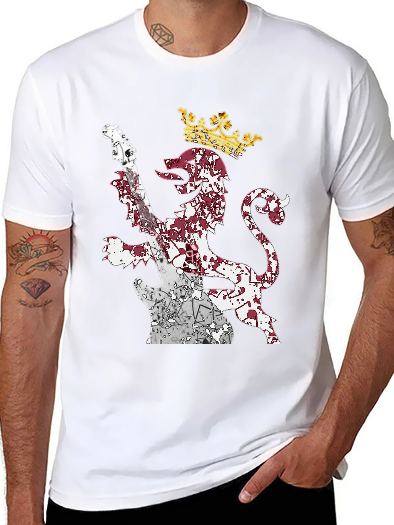 Lion Guitar Crown Graphic Tee - Rock Inspired