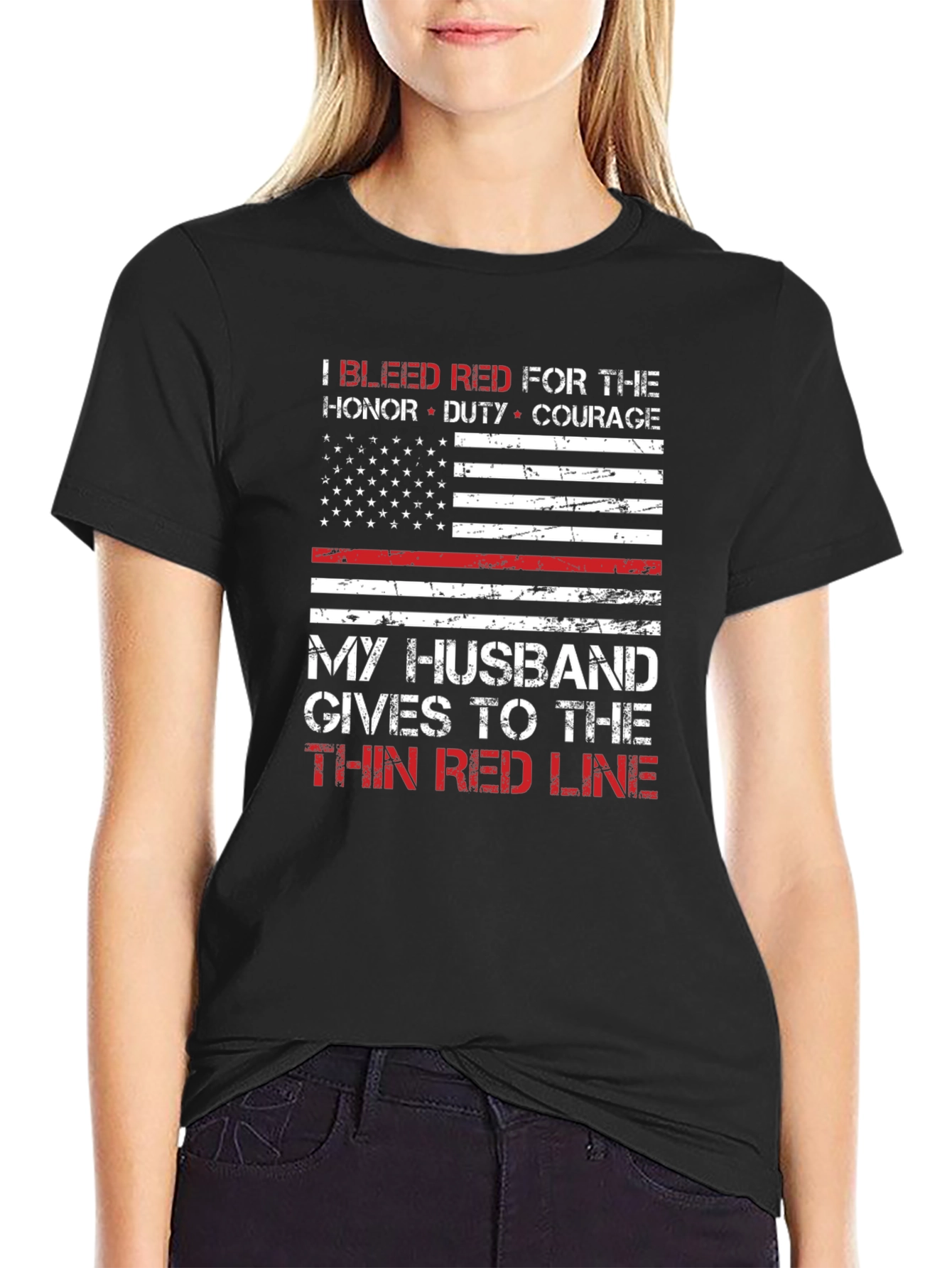 Thin Red Line Husband T-Shirt: Firefighter Support Tee