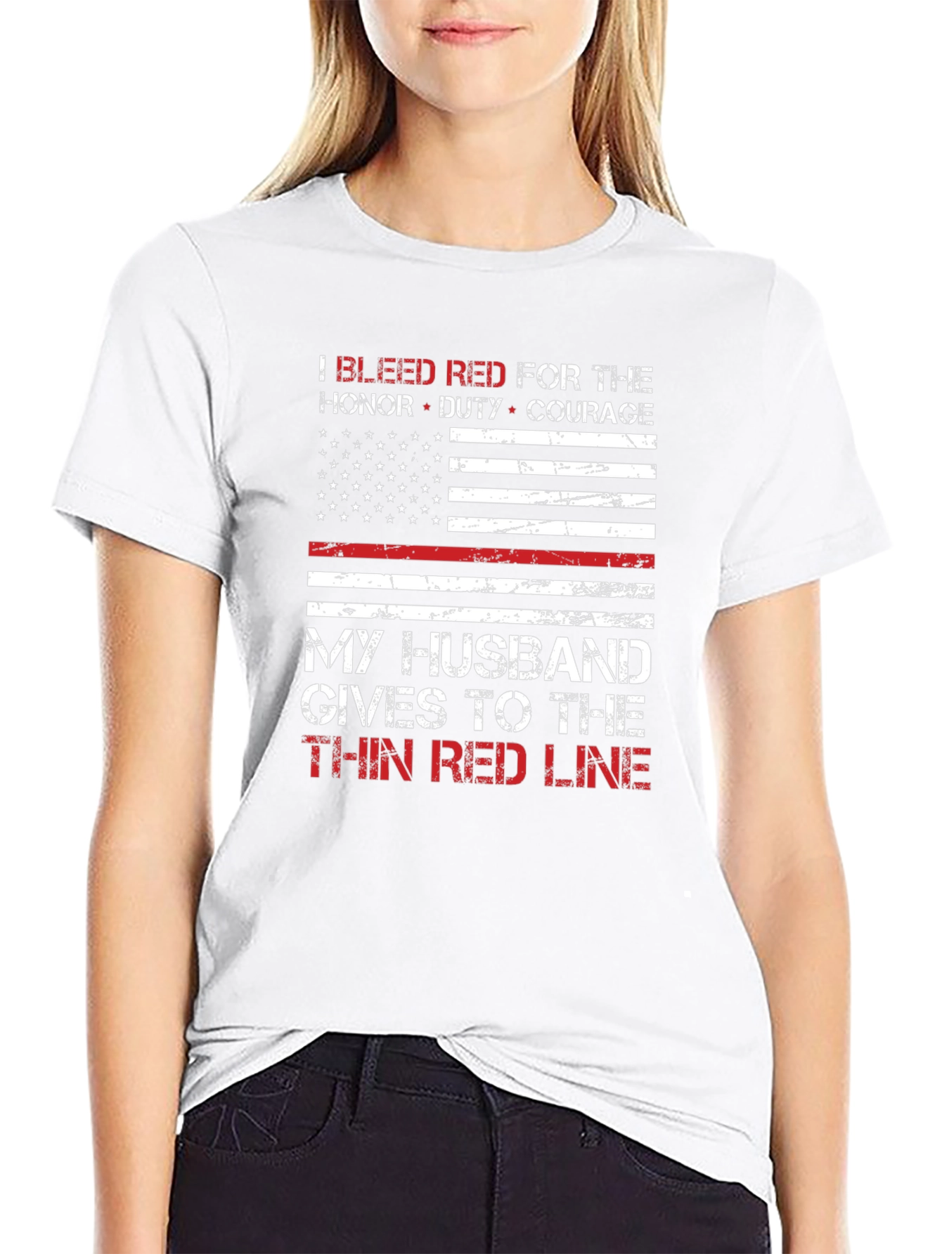 Thin Red Line Husband T-Shirt: Firefighter Support Tee