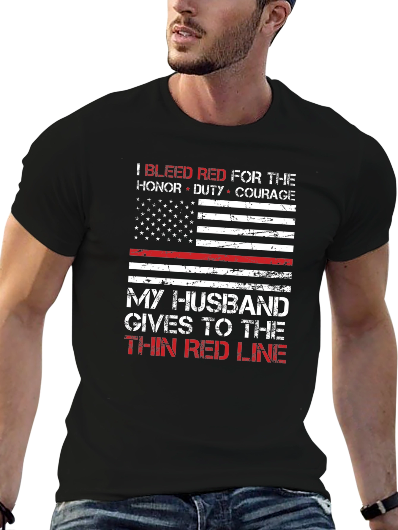 Thin Red Line Husband T-Shirt: Firefighter Support Tee
