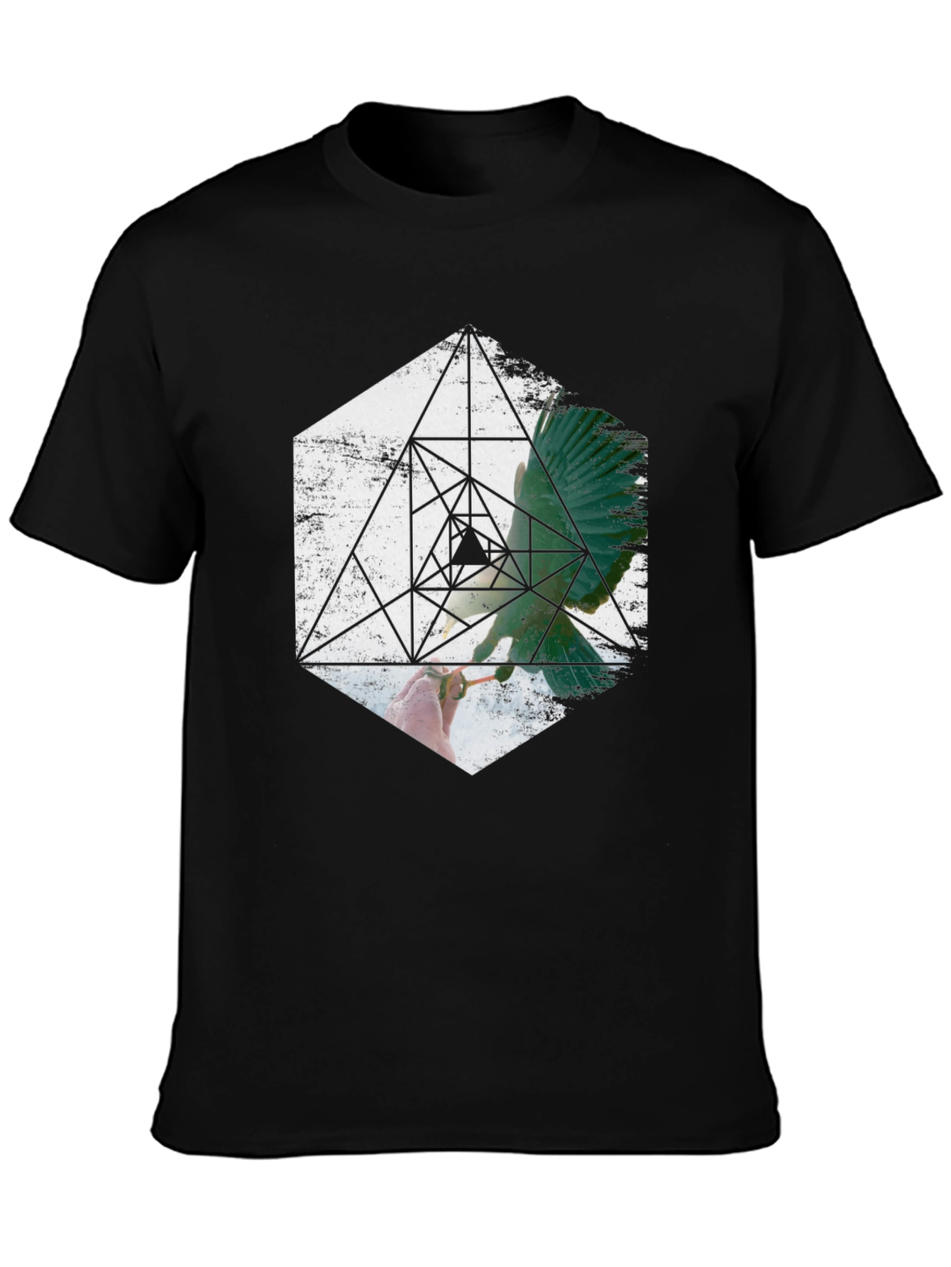 Geometric Bird Graphic Print Black T-Shirt