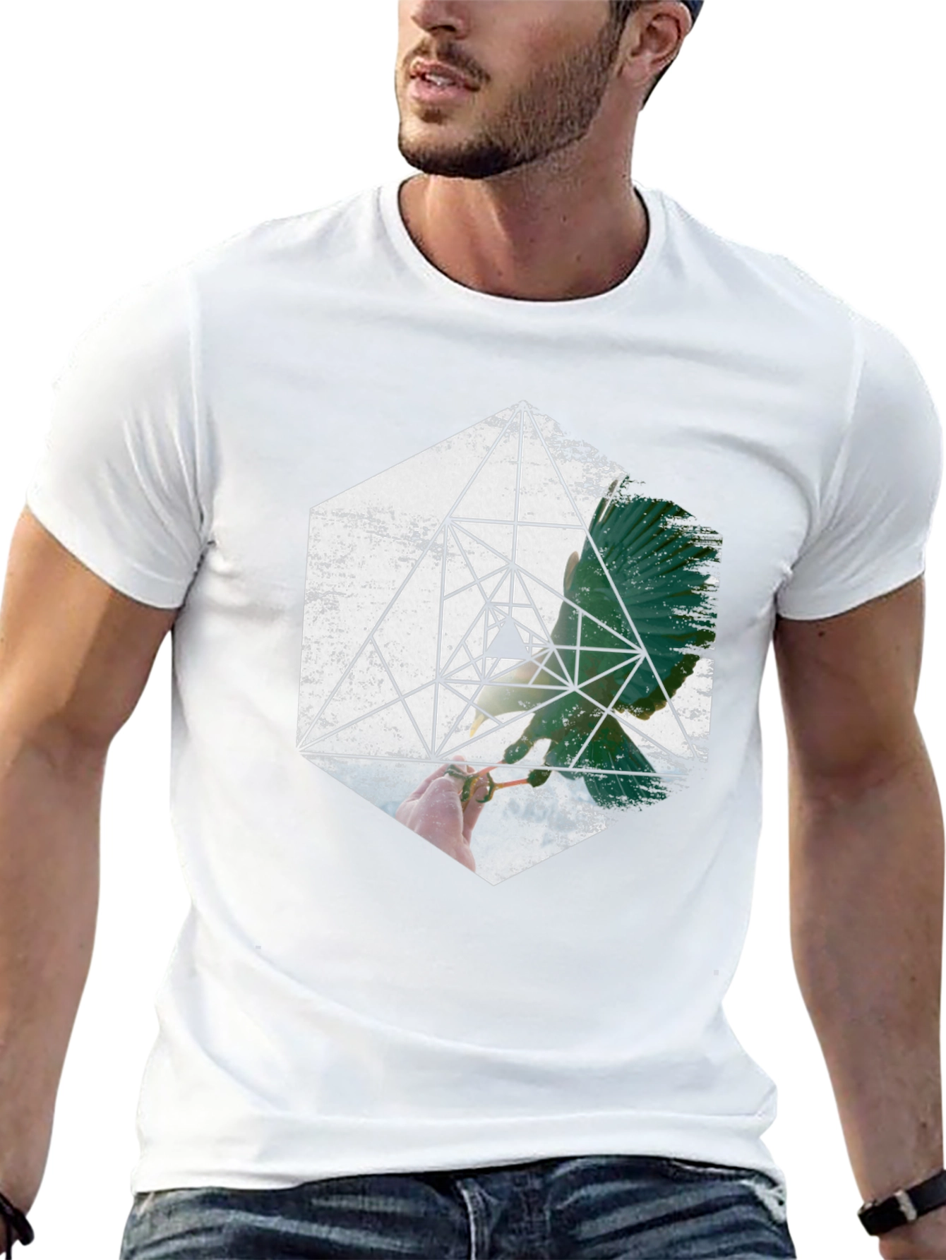 Geometric Bird Graphic Print Black T-Shirt