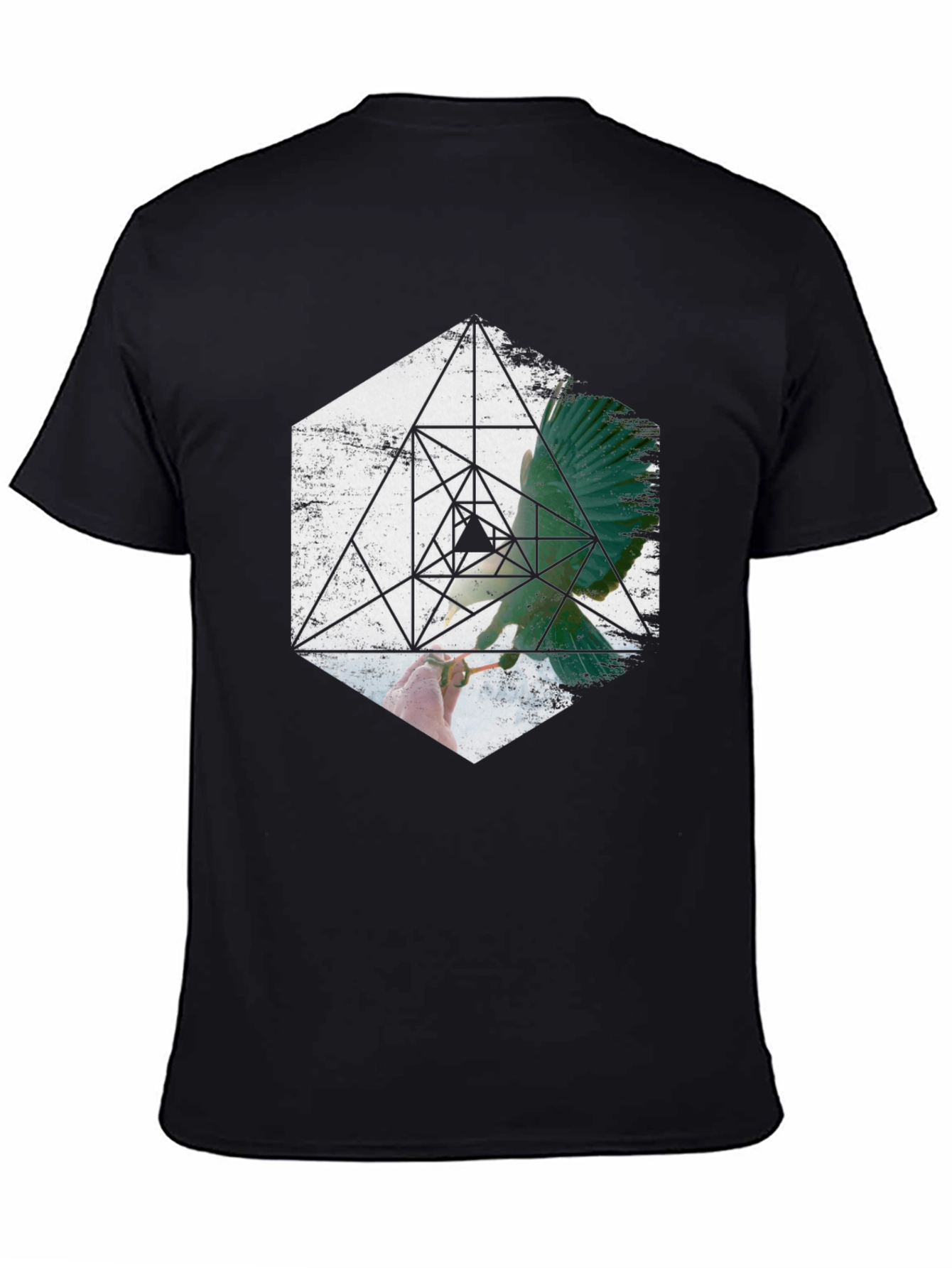 Geometric Bird Graphic Print Black T-Shirt