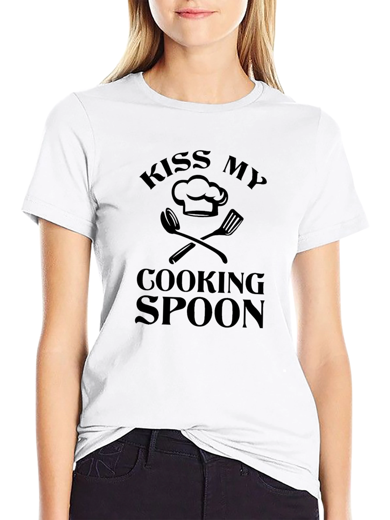 Kiss My Cooking Spoon Black T-Shirt Funny Chef