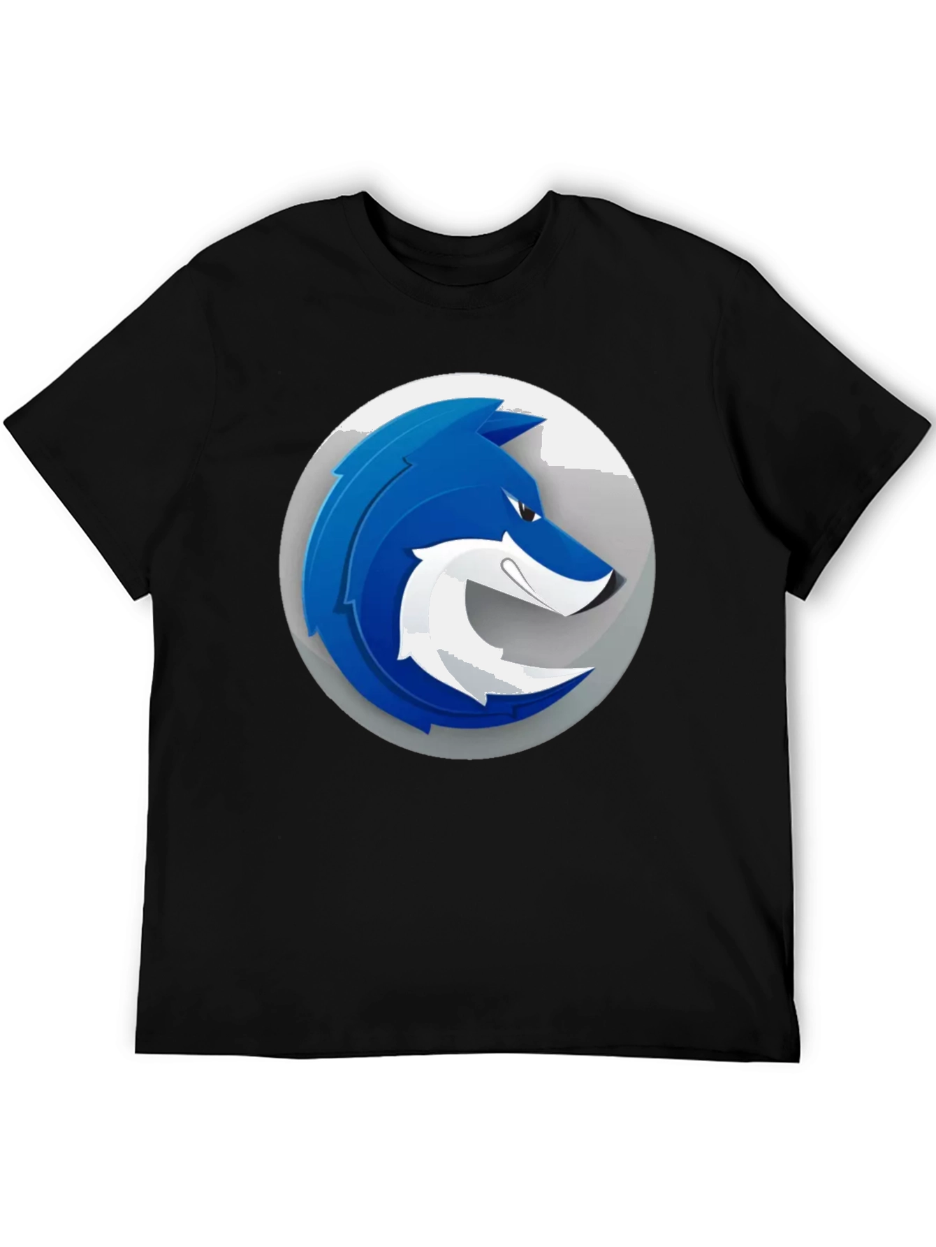 Mens Black T-Shirt with Blue Wolf Graphic Print
