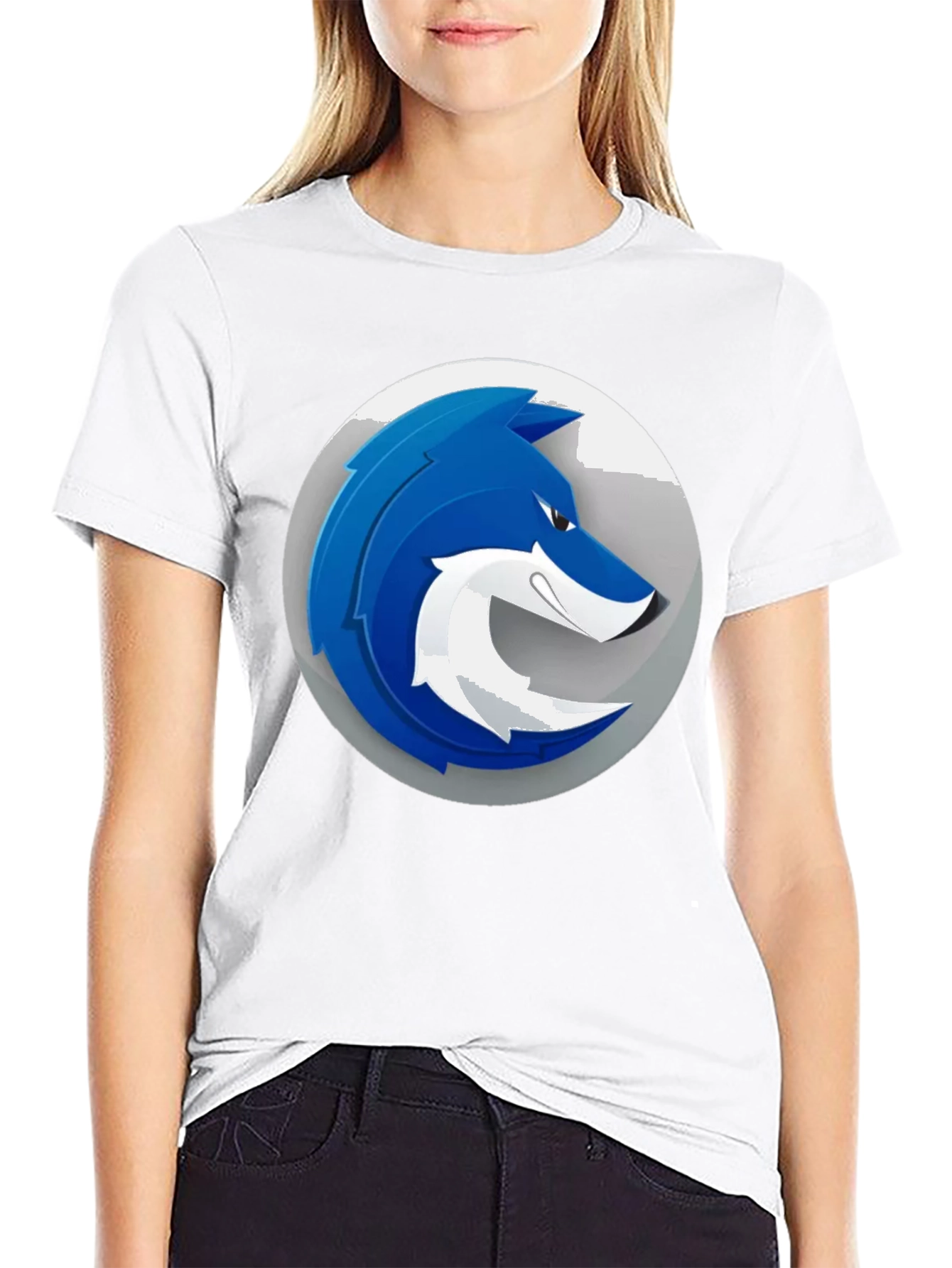 Mens Black T-Shirt with Blue Wolf Graphic Print