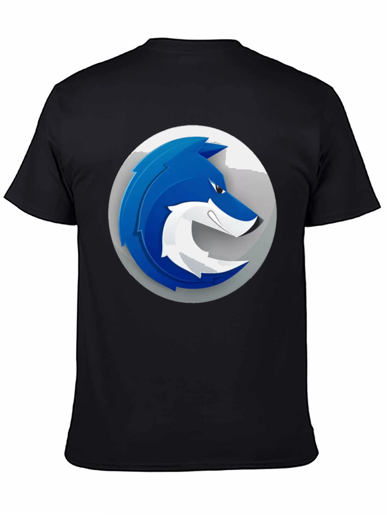 Mens Black T-Shirt with Blue Wolf Graphic Print