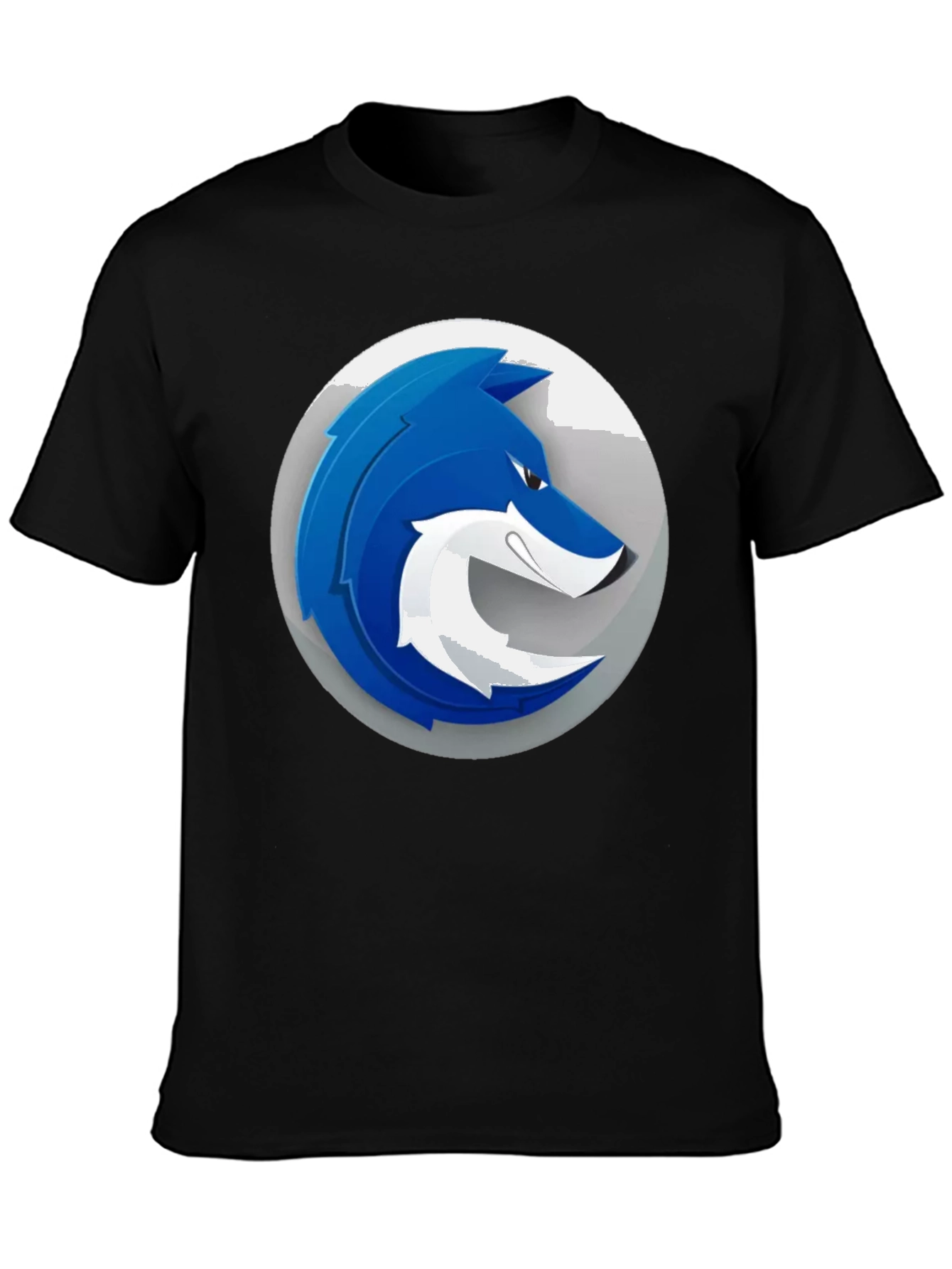 Mens Black T-Shirt with Blue Wolf Graphic Print
