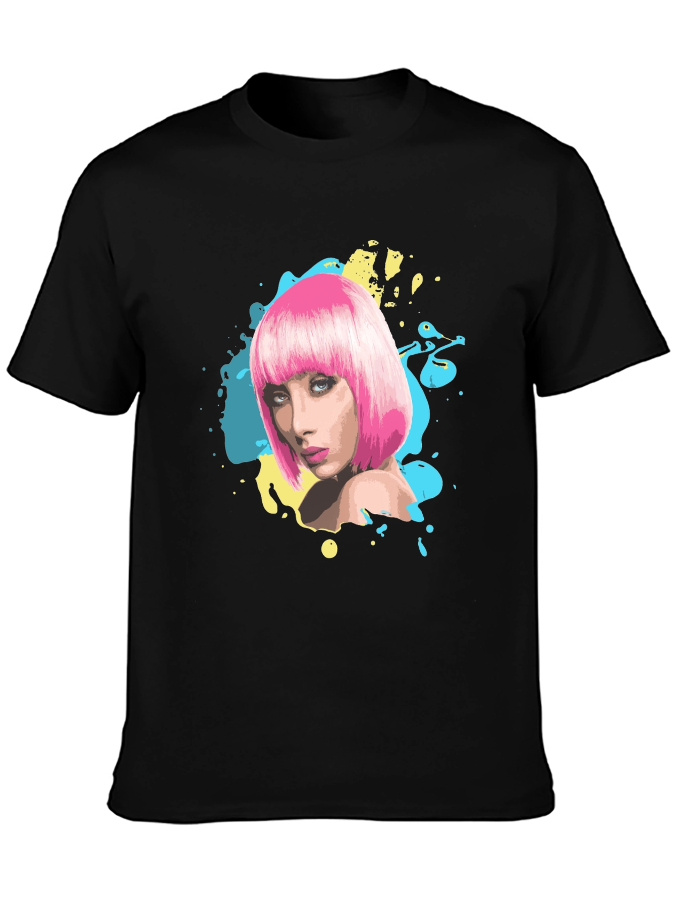 Stylish Graphic Tee - Pink Wig Woman
