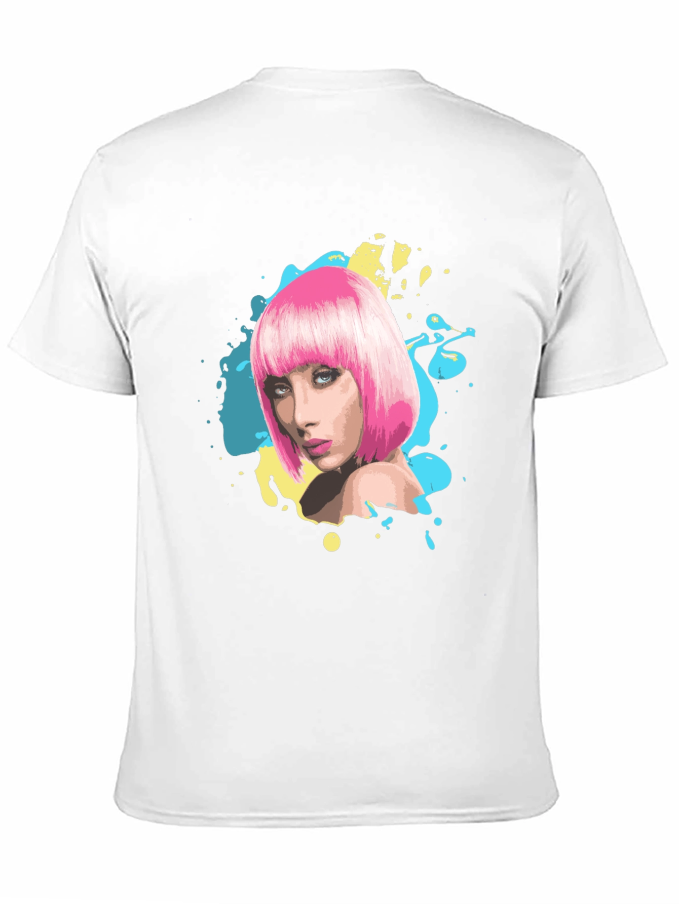 Stylish Graphic Tee - Pink Wig Woman