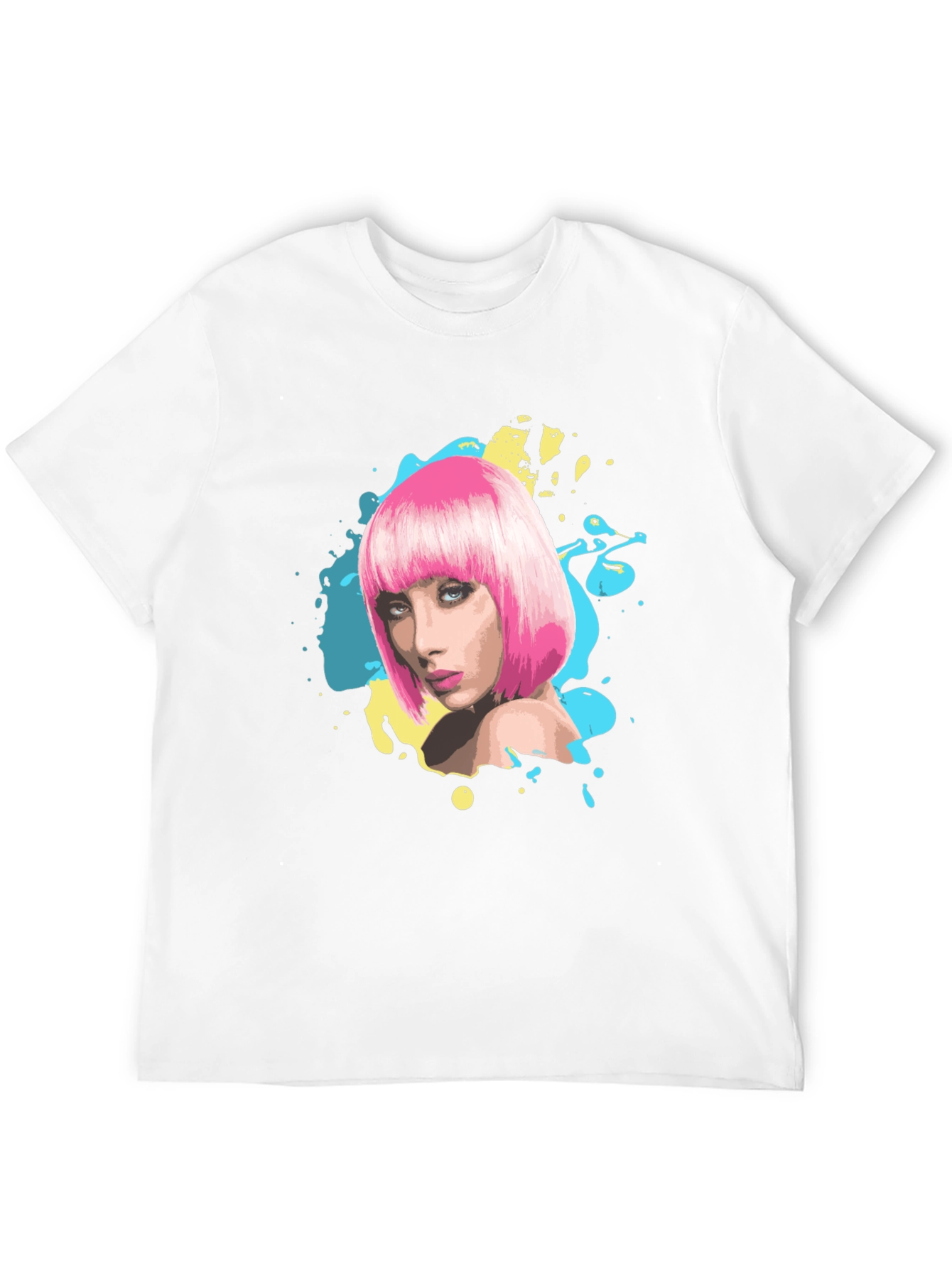 Stylish Graphic Tee - Pink Wig Woman