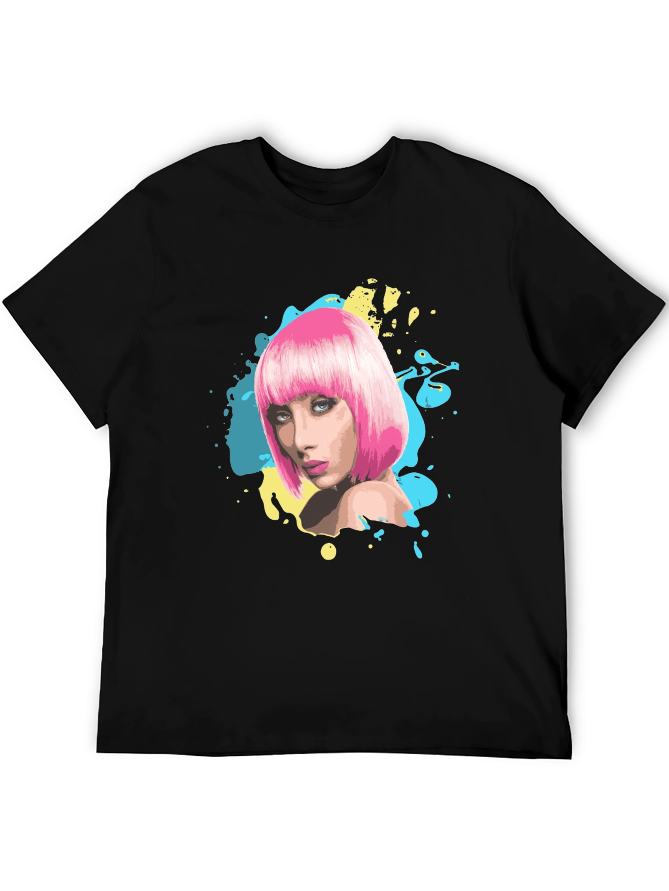 Stylish Graphic Tee - Pink Wig Woman