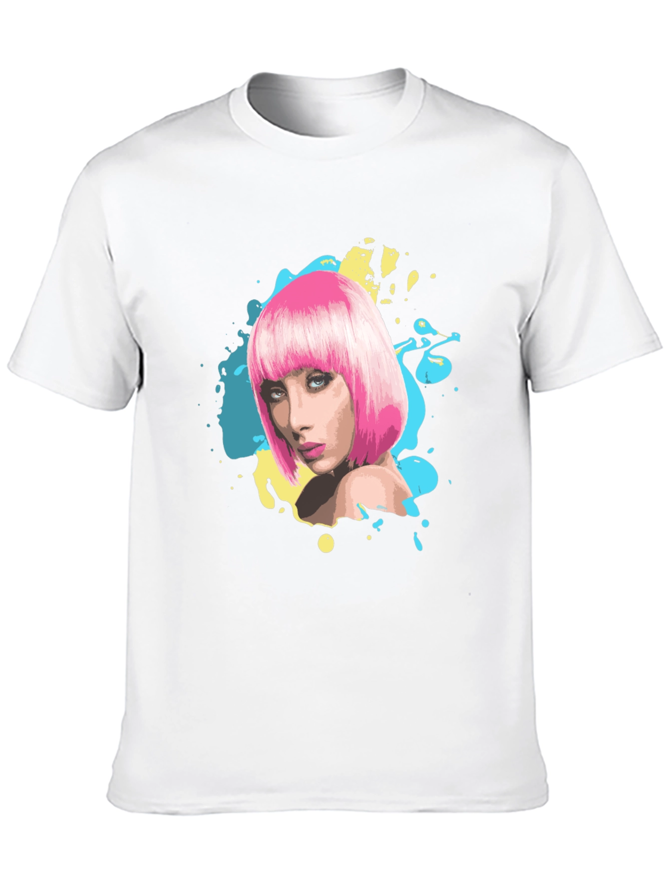 Stylish Graphic Tee - Pink Wig Woman