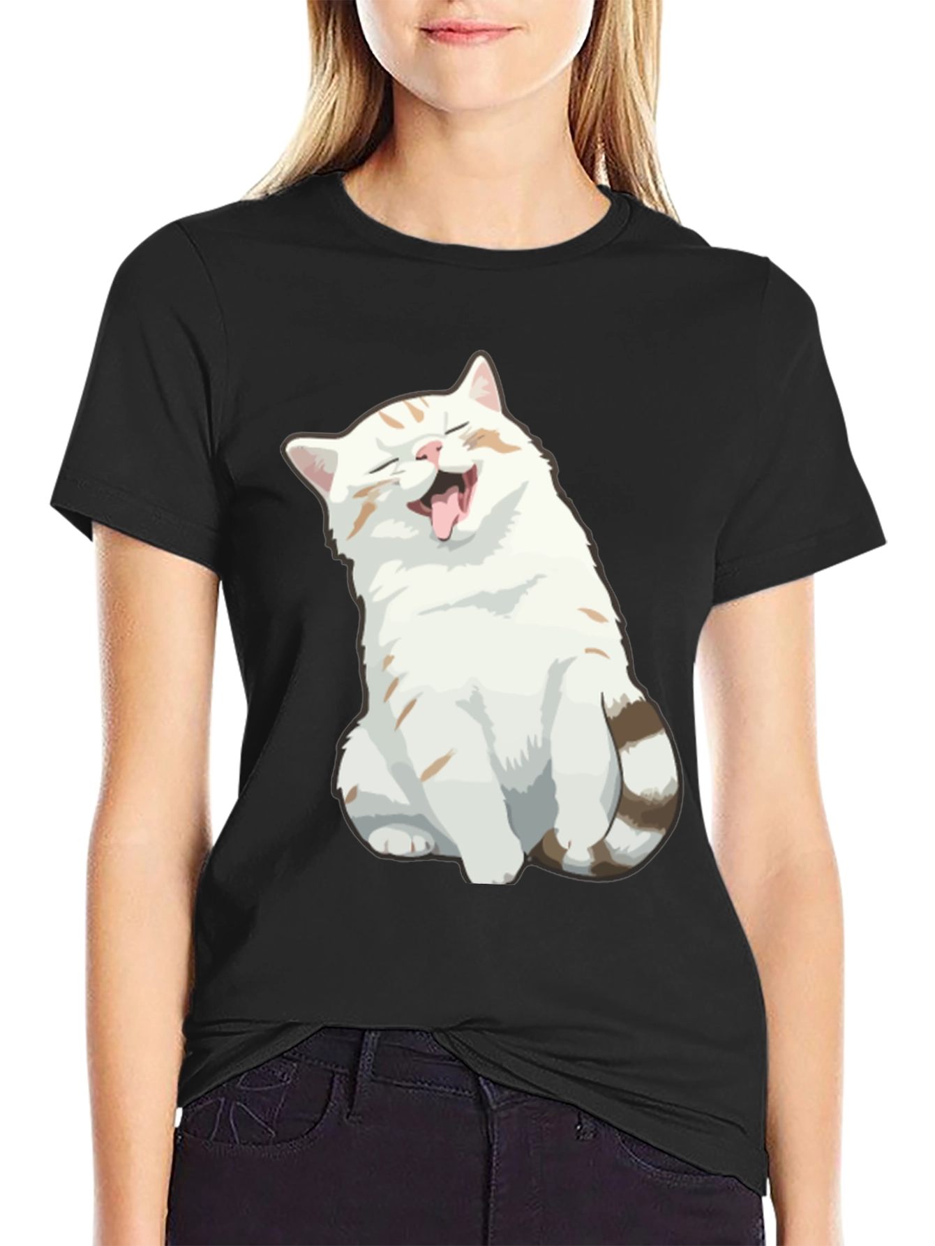 Funny Cat Graphic Tee - Soft Cotton Black T-Shirt