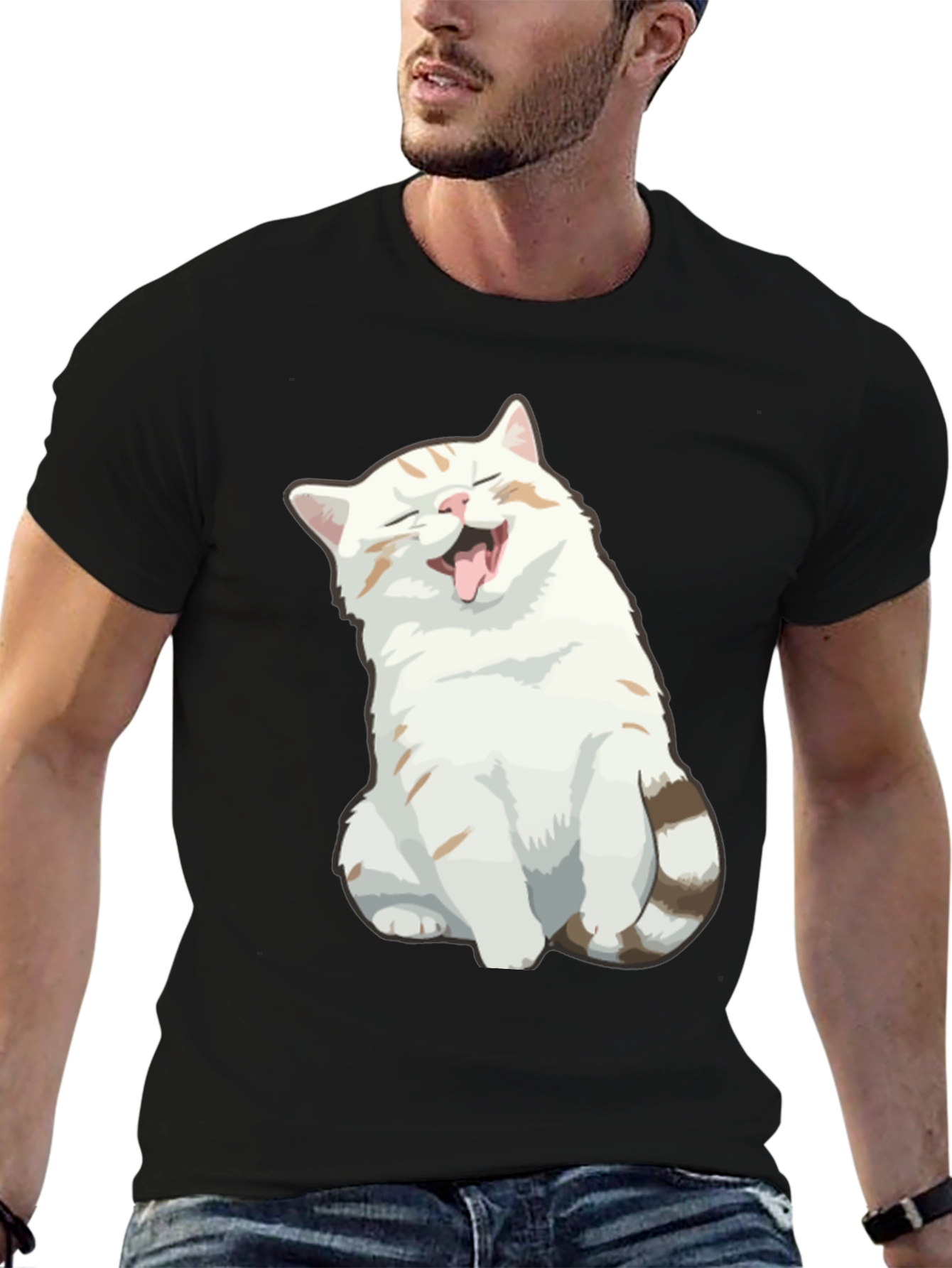 Funny Cat Graphic Tee - Soft Cotton Black T-Shirt