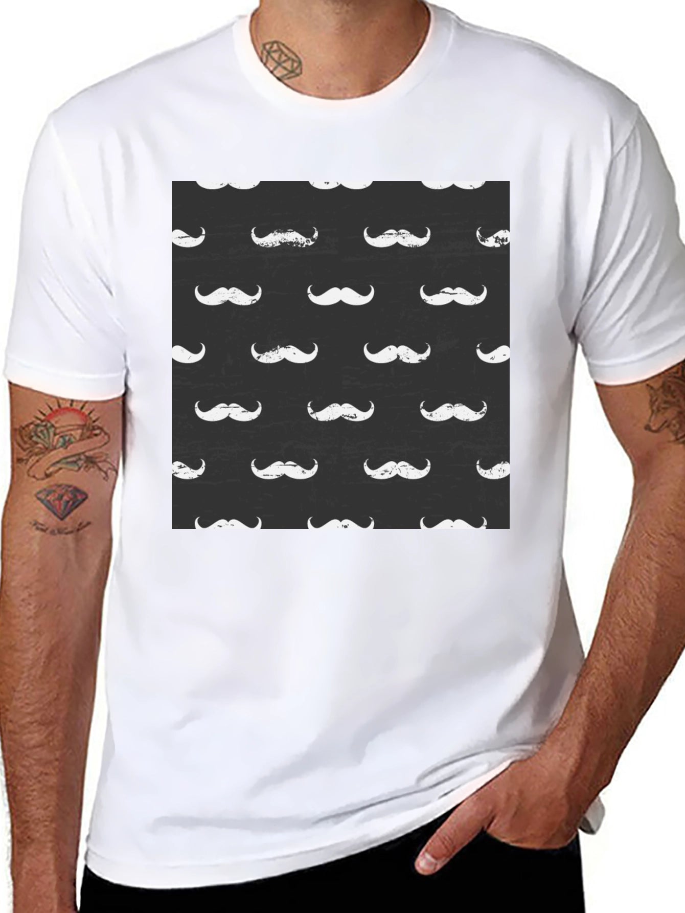 Mustache Pattern Black T-Shirt