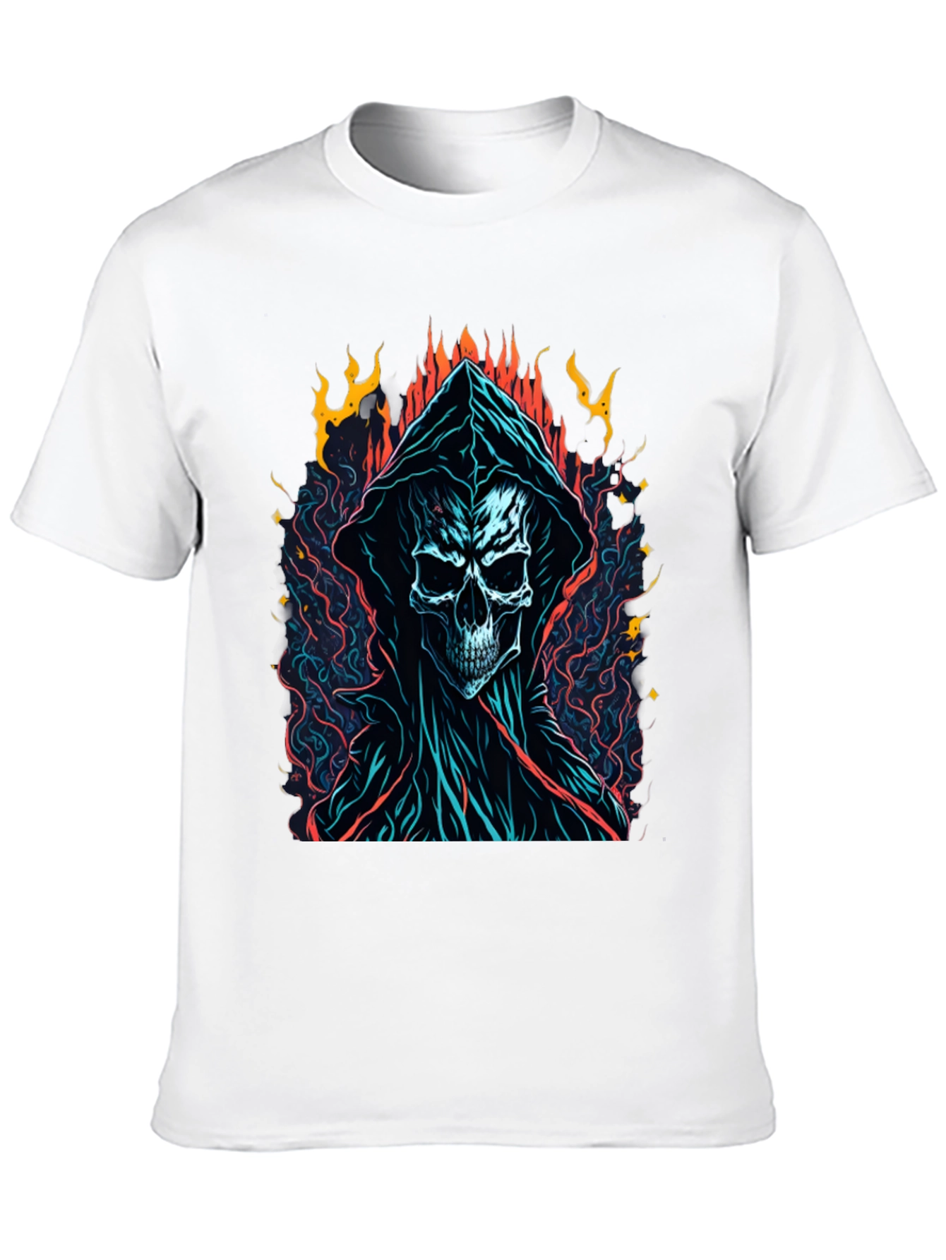Grim Reaper Graphic Tee - Flame Skull Design