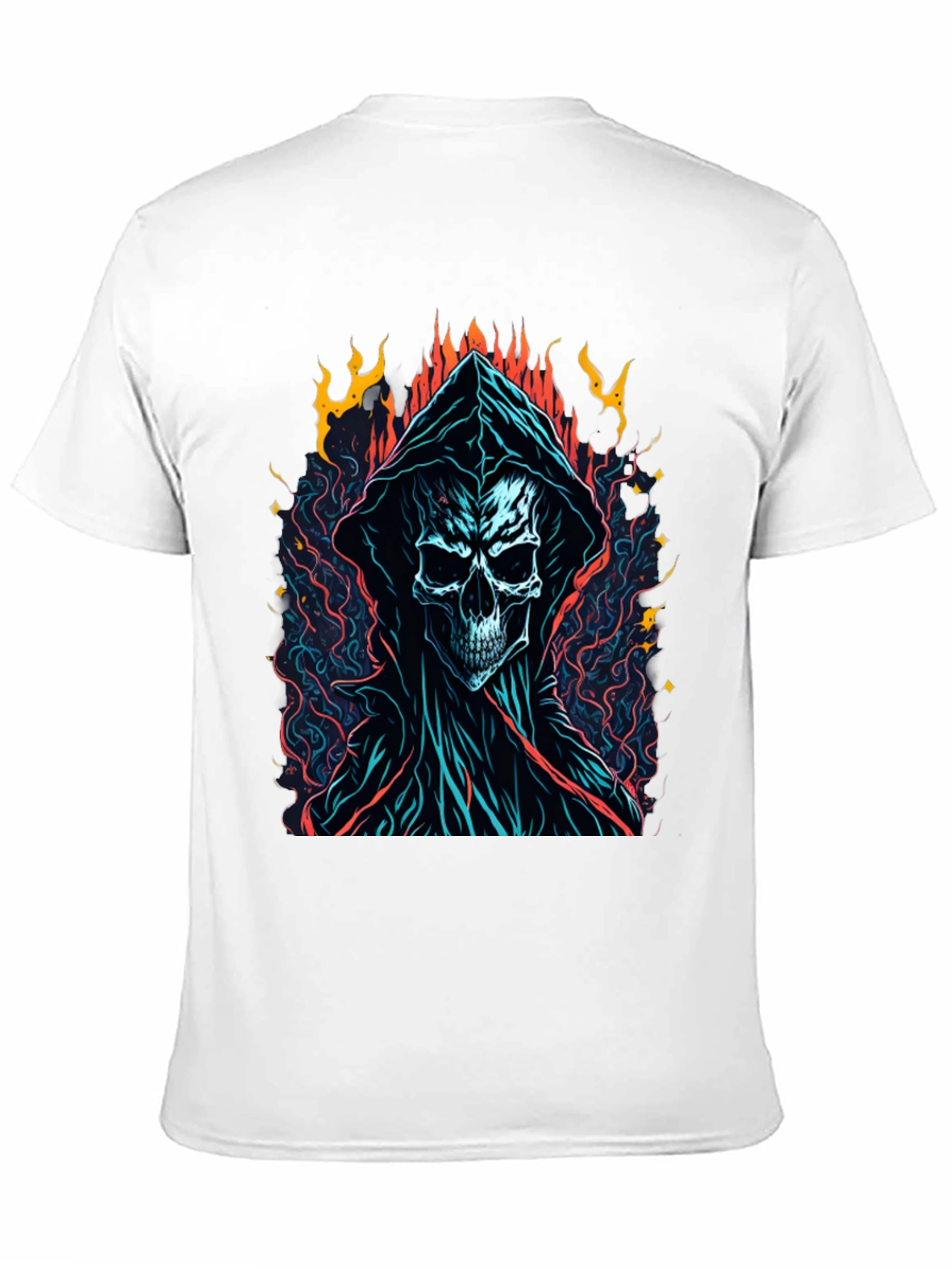 Grim Reaper Graphic Tee - Flame Skull Design