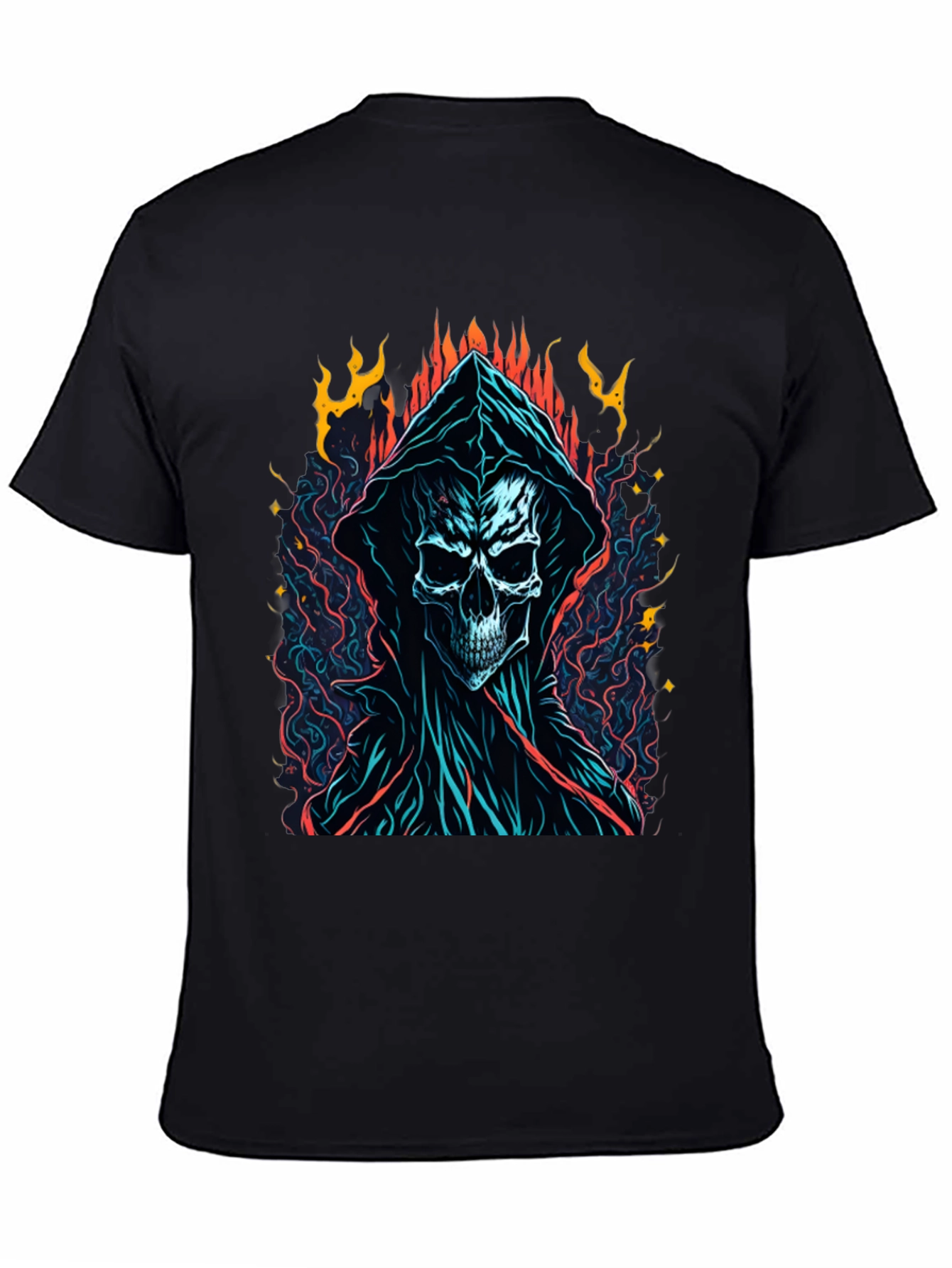 Grim Reaper Graphic Tee - Flame Skull Design