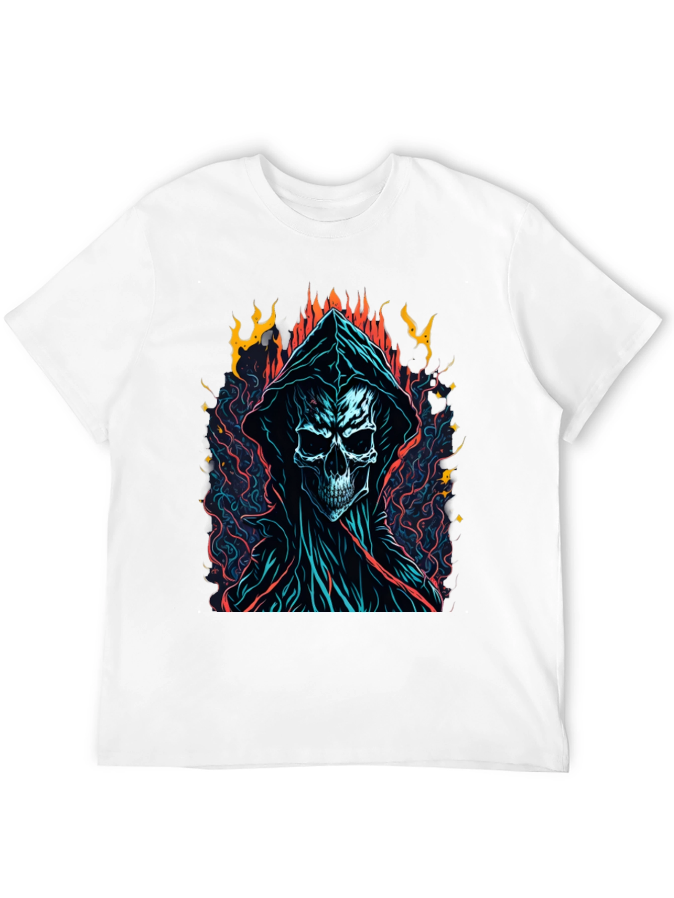 Grim Reaper Graphic Tee - Flame Skull Design