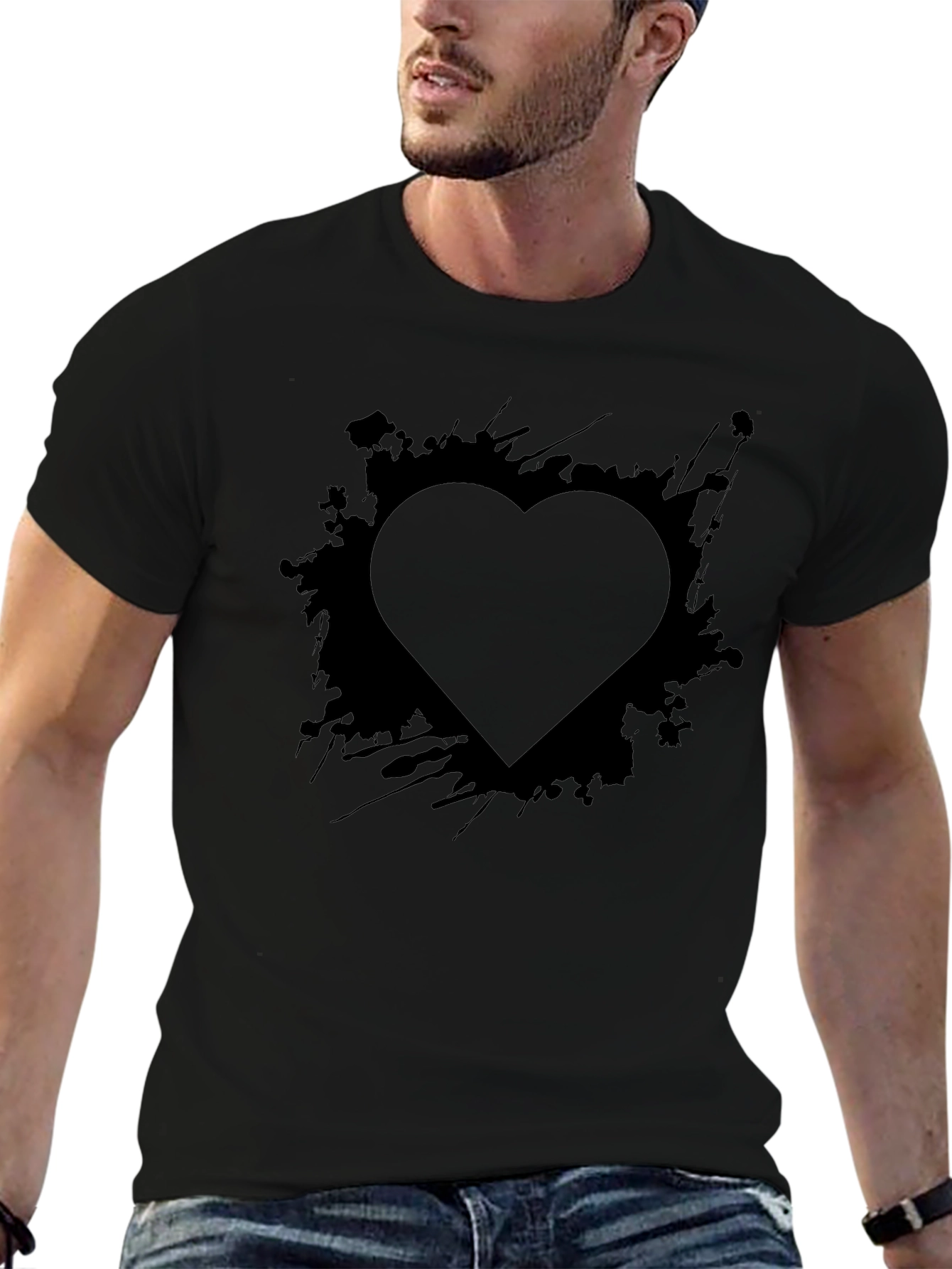Heart Splash Mens Black Graphic Tee