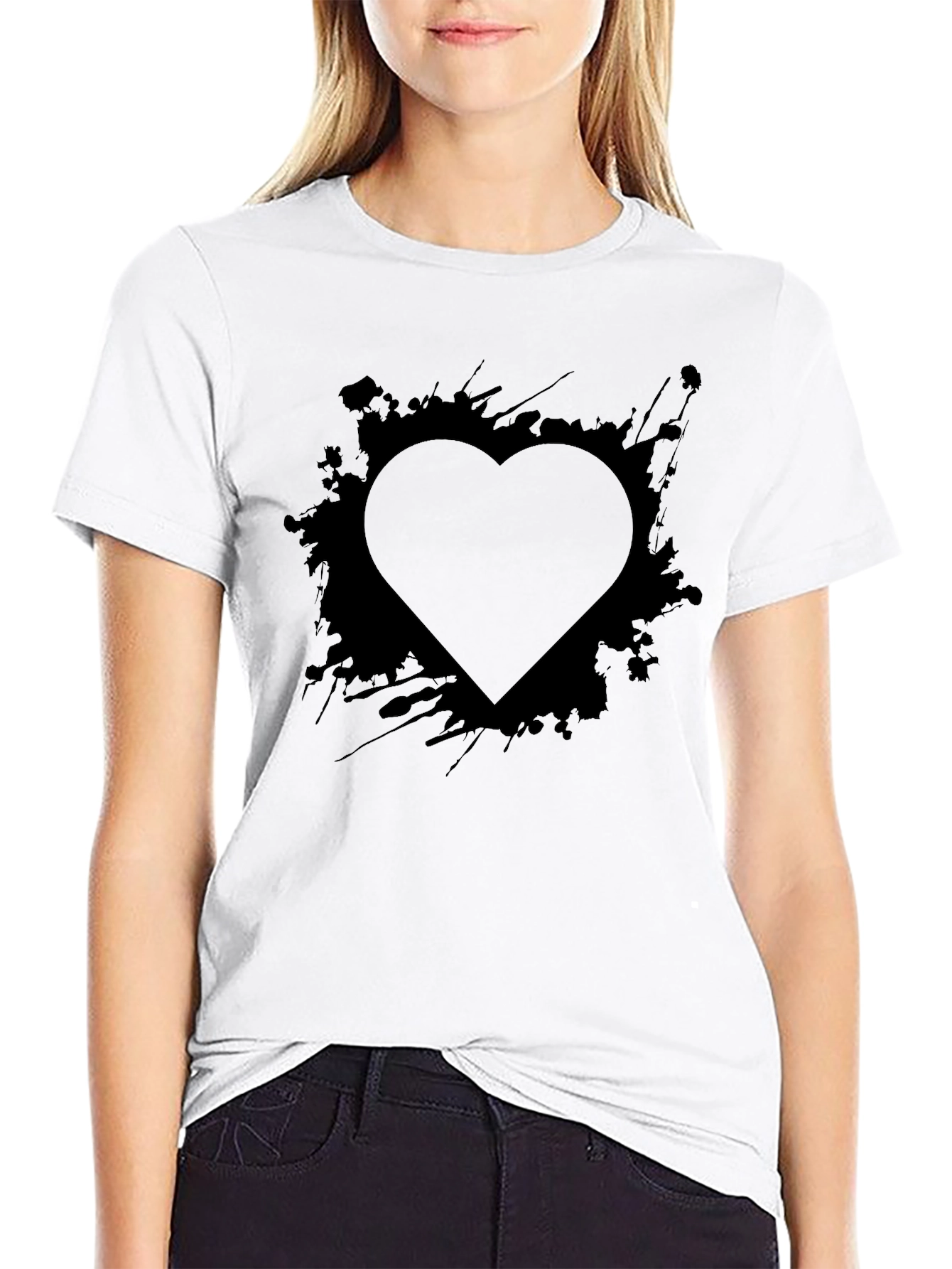 Heart Splash Mens Black Graphic Tee