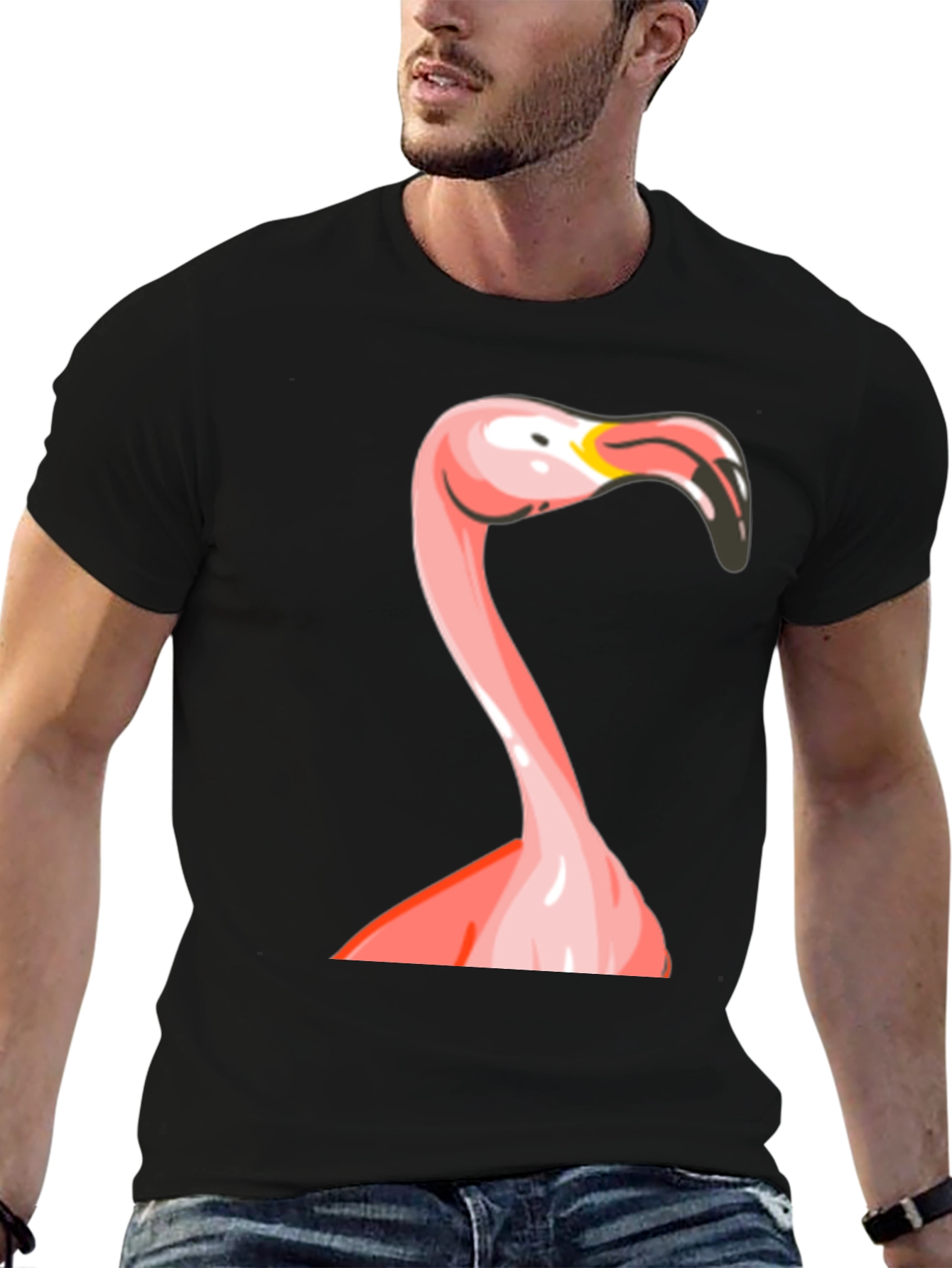 Flamingo Graphic Print Black T-Shirt