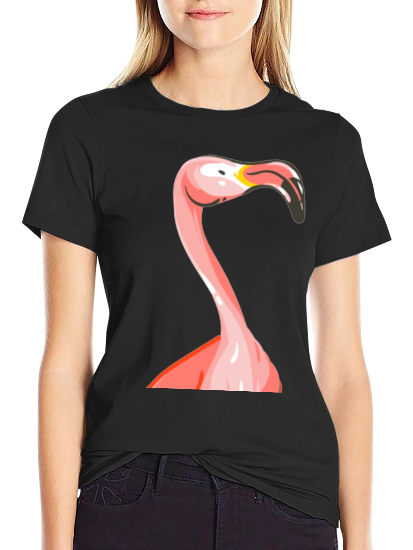 Flamingo Graphic Print Black T-Shirt