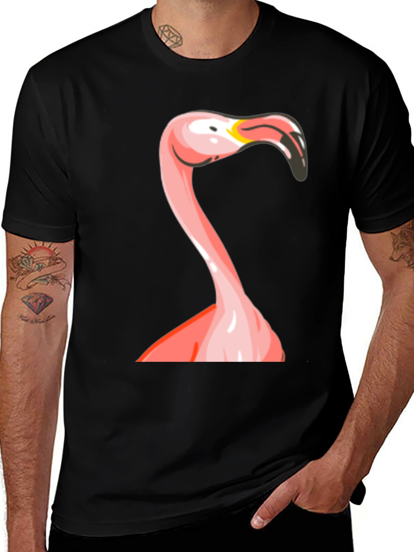 Flamingo Graphic Print Black T-Shirt