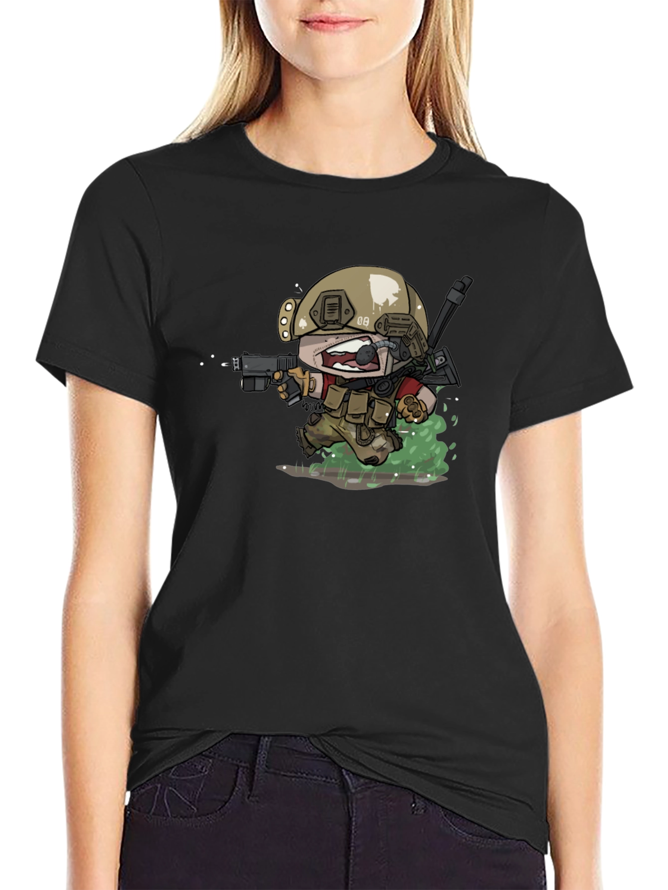 Cartoon Soldier Graphic T-Shirt
