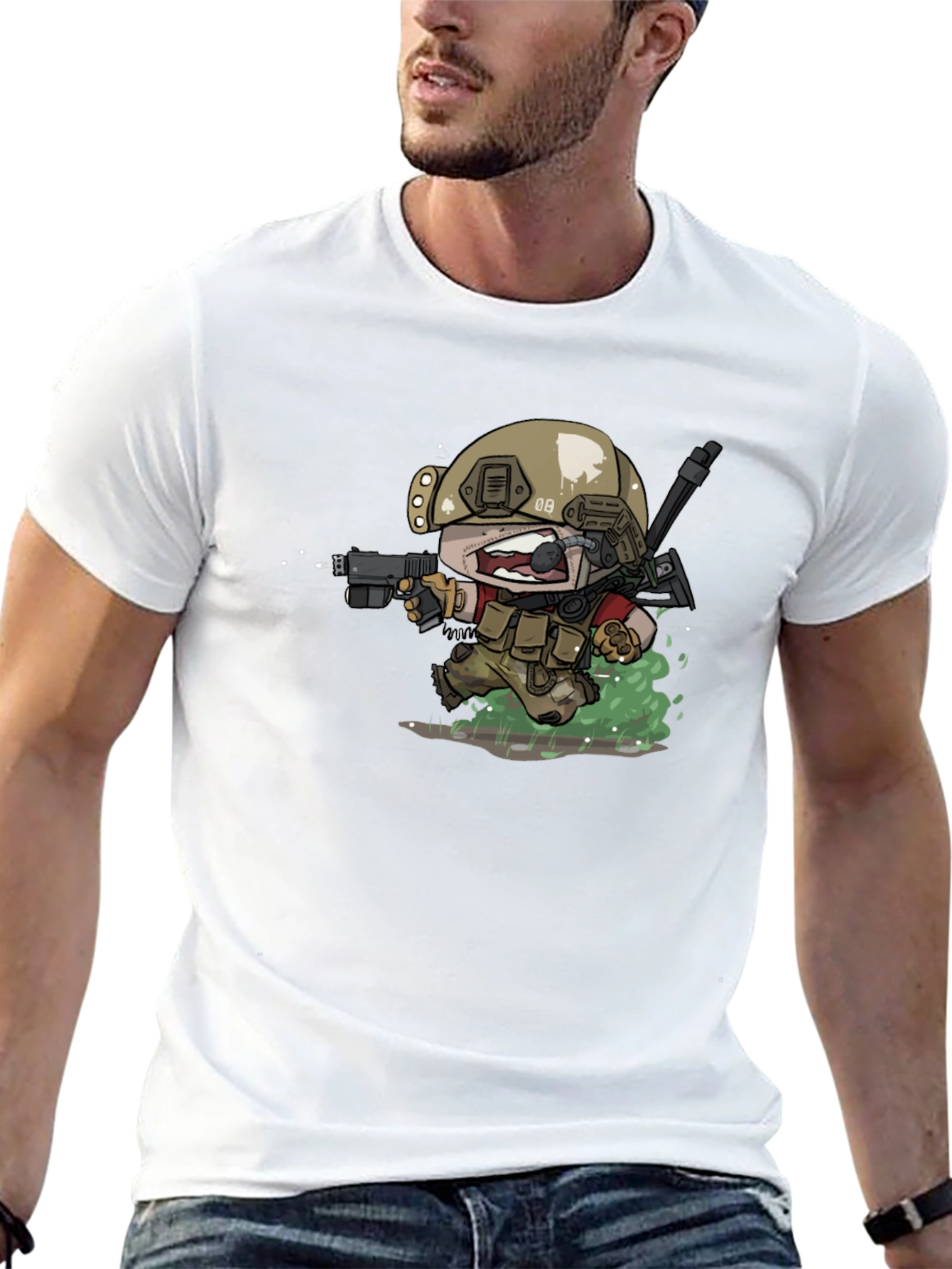 Cartoon Soldier Graphic T-Shirt