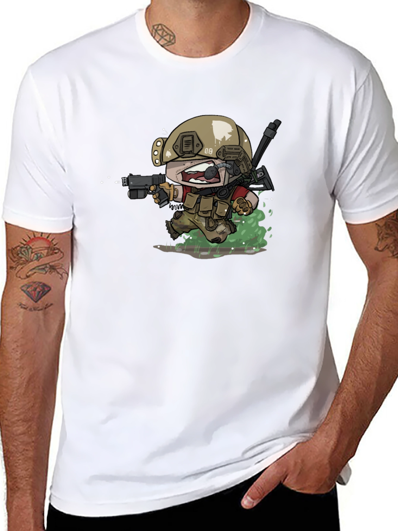 Cartoon Soldier Graphic T-Shirt