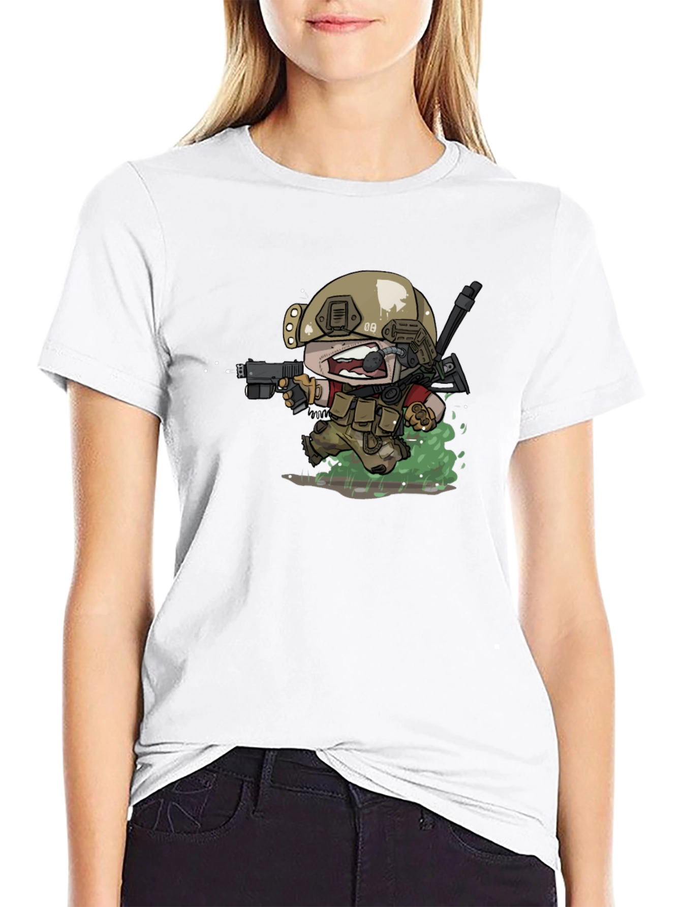 Cartoon Soldier Graphic T-Shirt