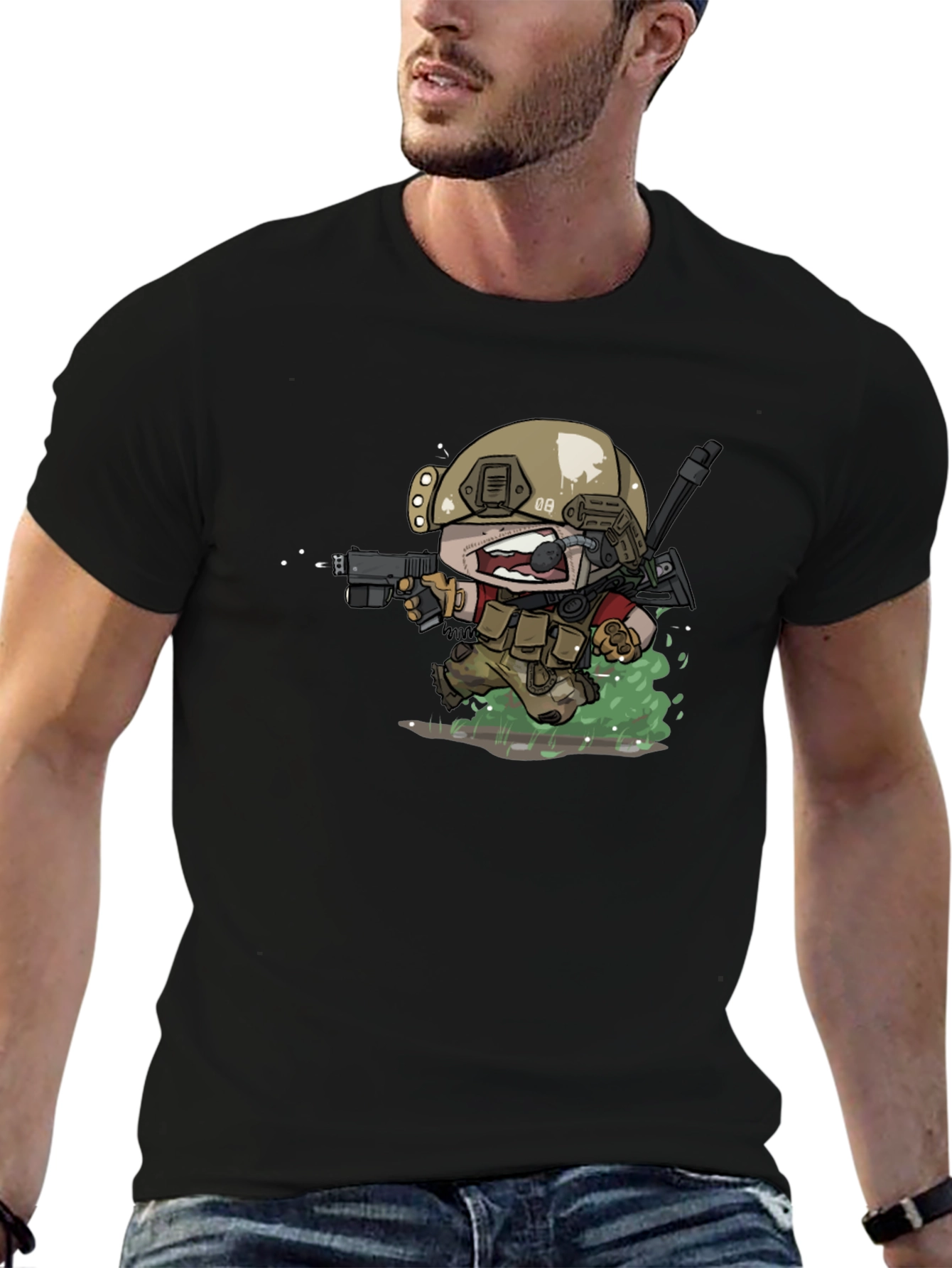 Cartoon Soldier Graphic T-Shirt