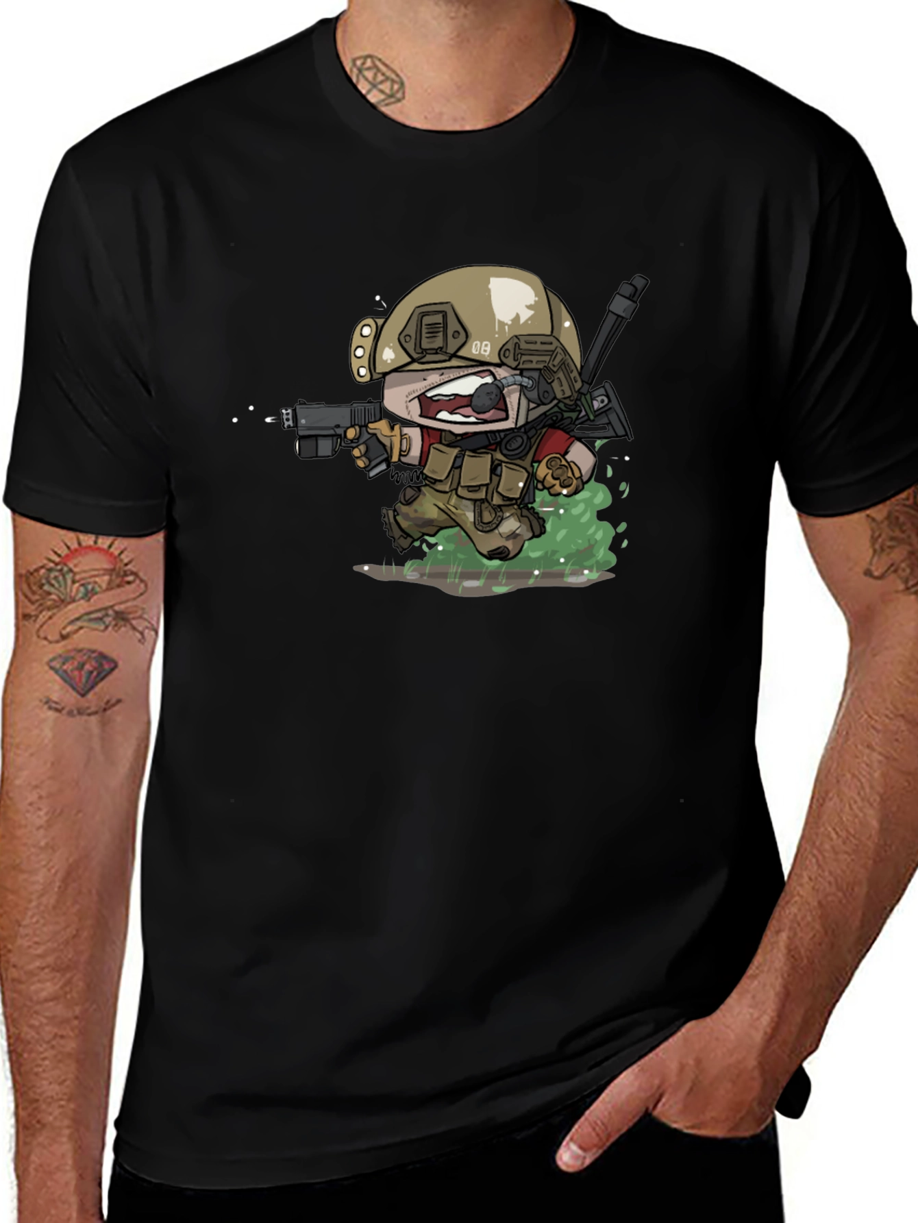 Cartoon Soldier Graphic T-Shirt