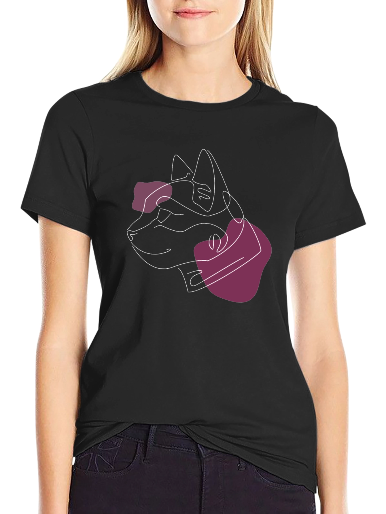 Abstract Cat Line Art Black T-Shirt