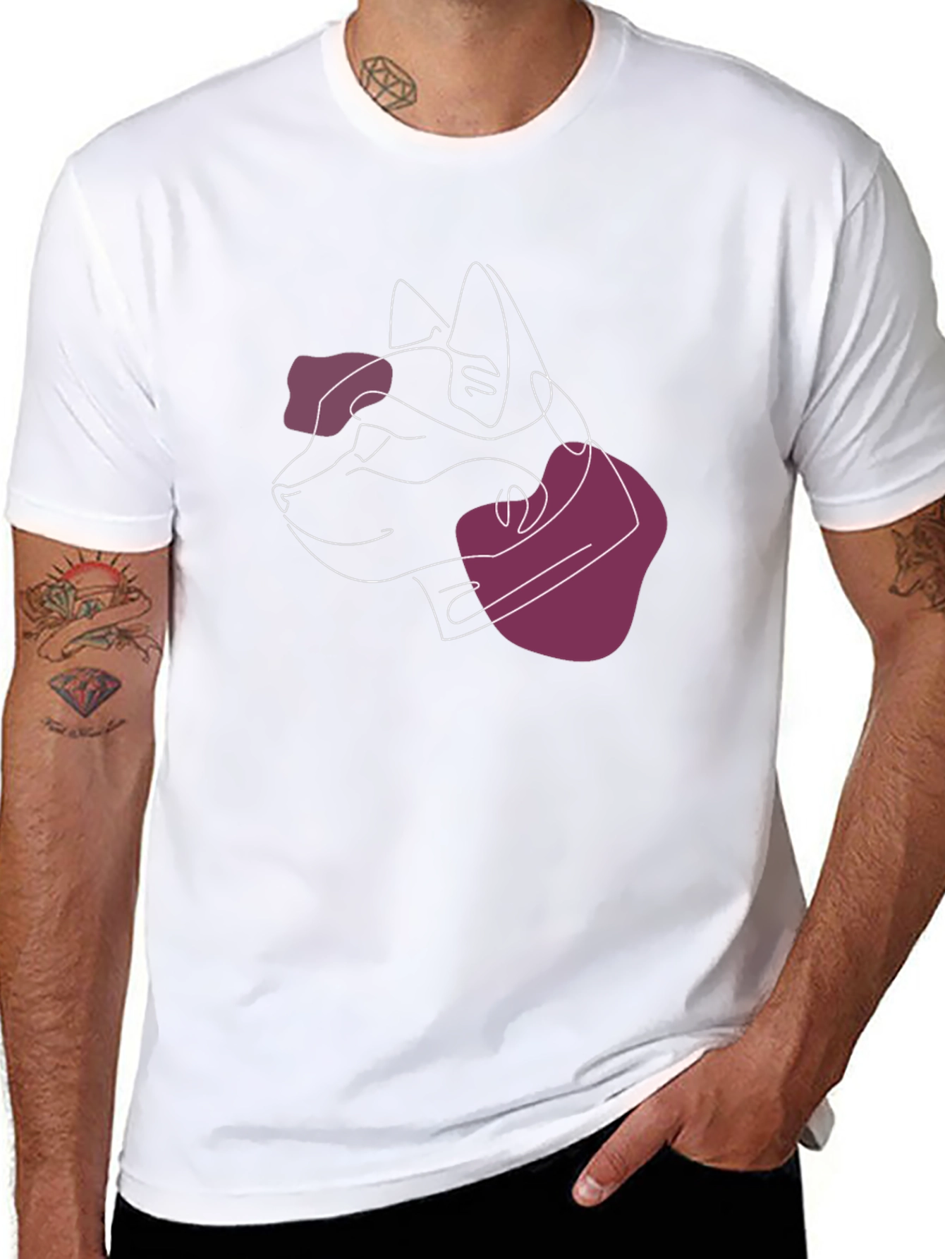 Abstract Cat Line Art Black T-Shirt