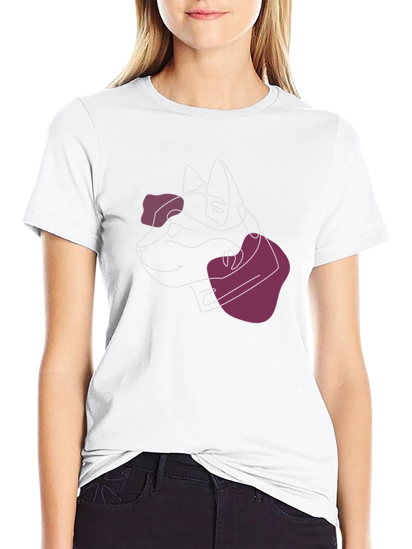 Abstract Cat Line Art Black T-Shirt