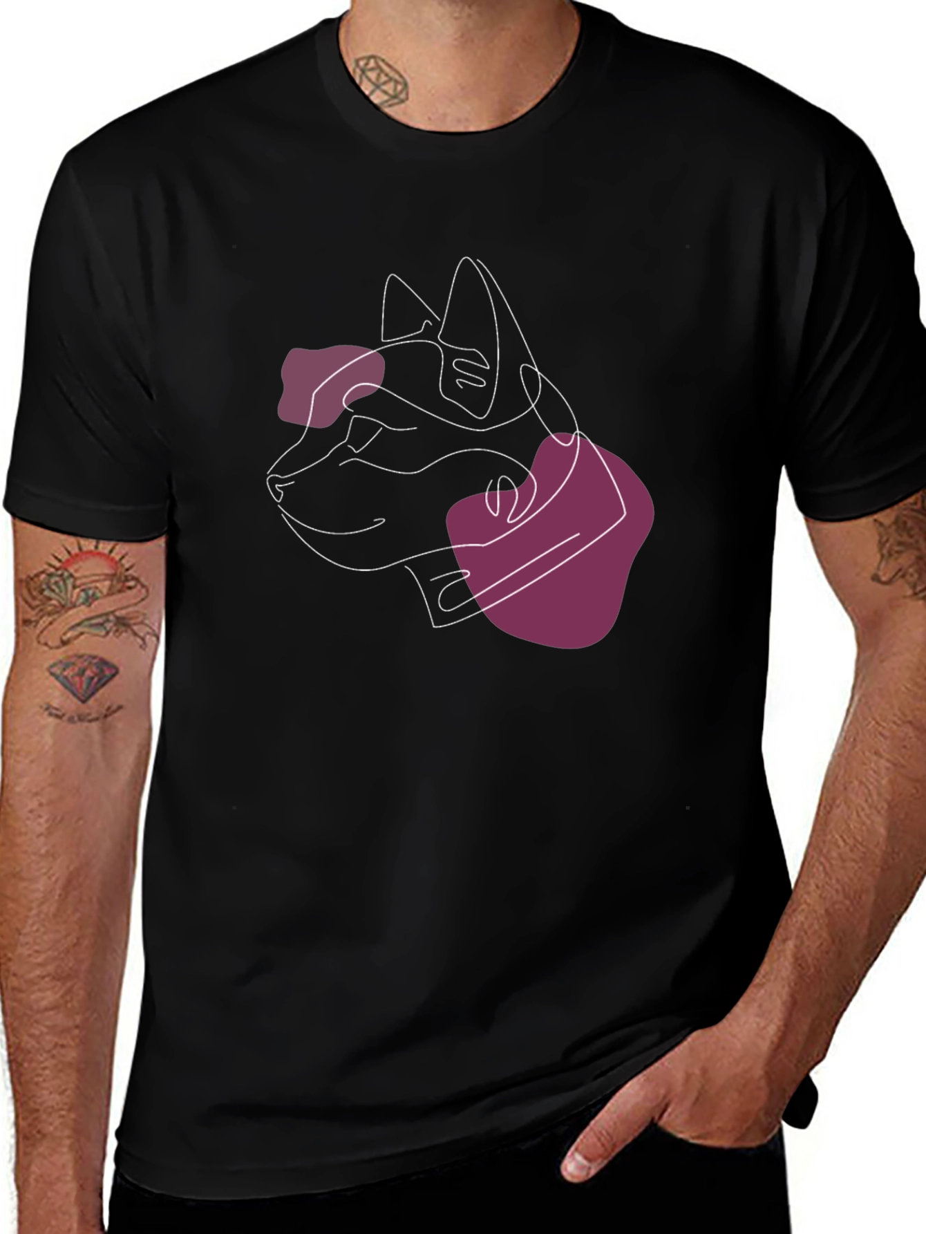 Abstract Cat Line Art Black T-Shirt