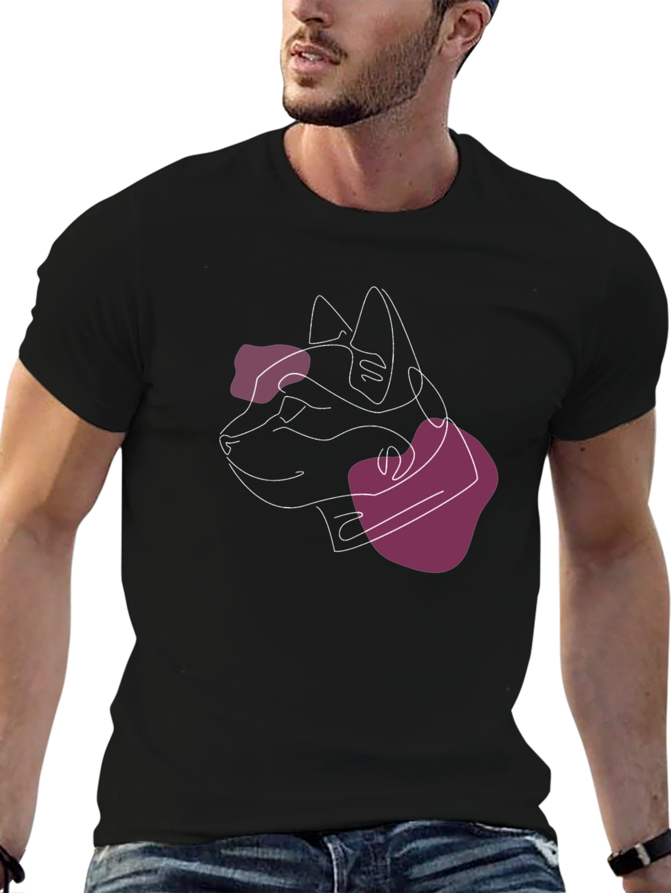 Abstract Cat Line Art Black T-Shirt