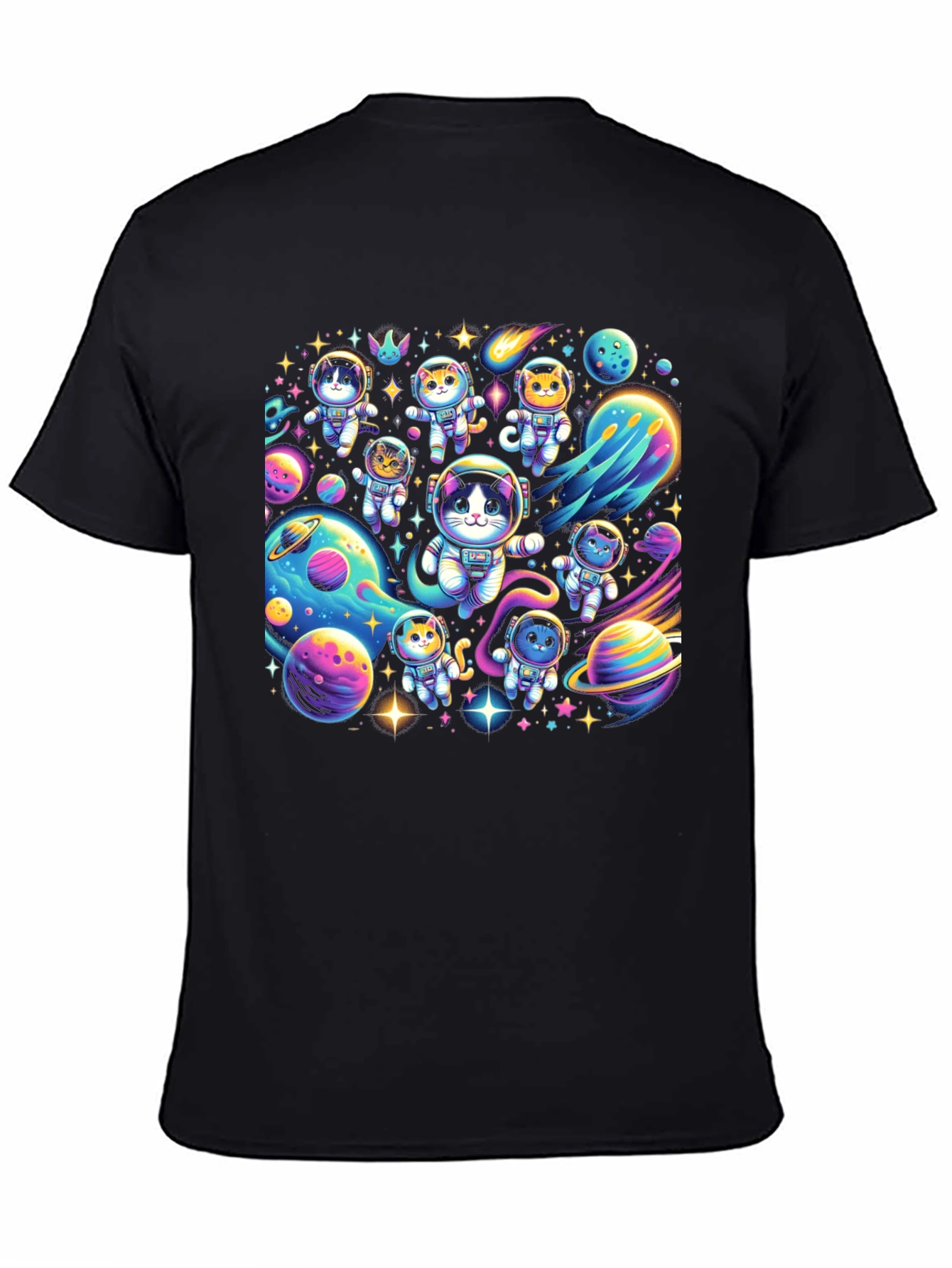 Cosmic Cat Astronauts Black T-Shirt