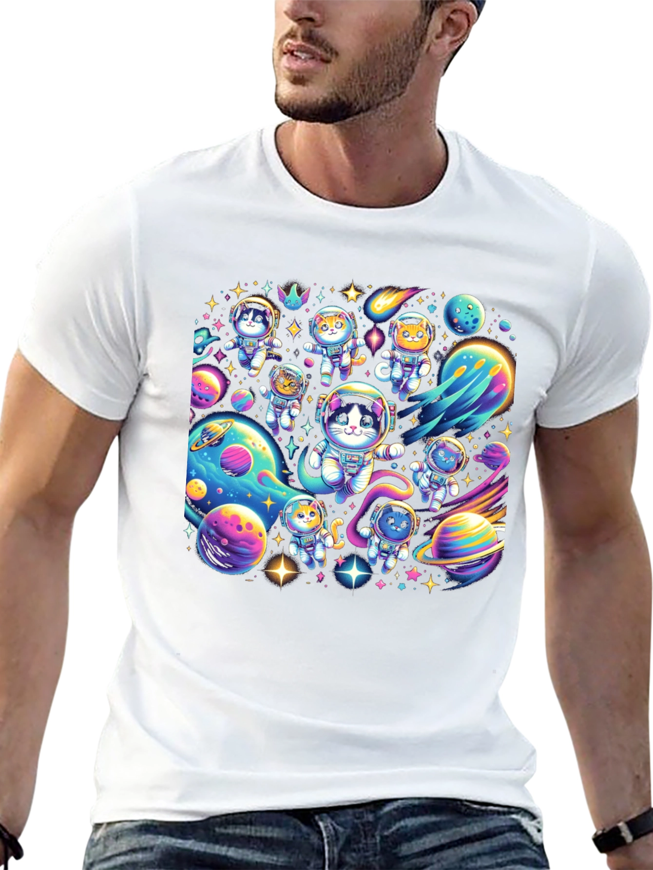 Cosmic Cat Astronauts Black T-Shirt
