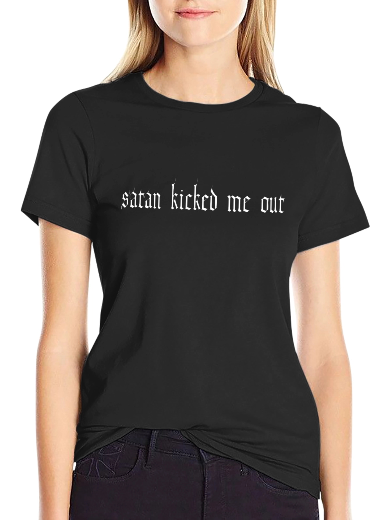 Satan Kicked Me Out Graphic Tee - Black T-Shirt